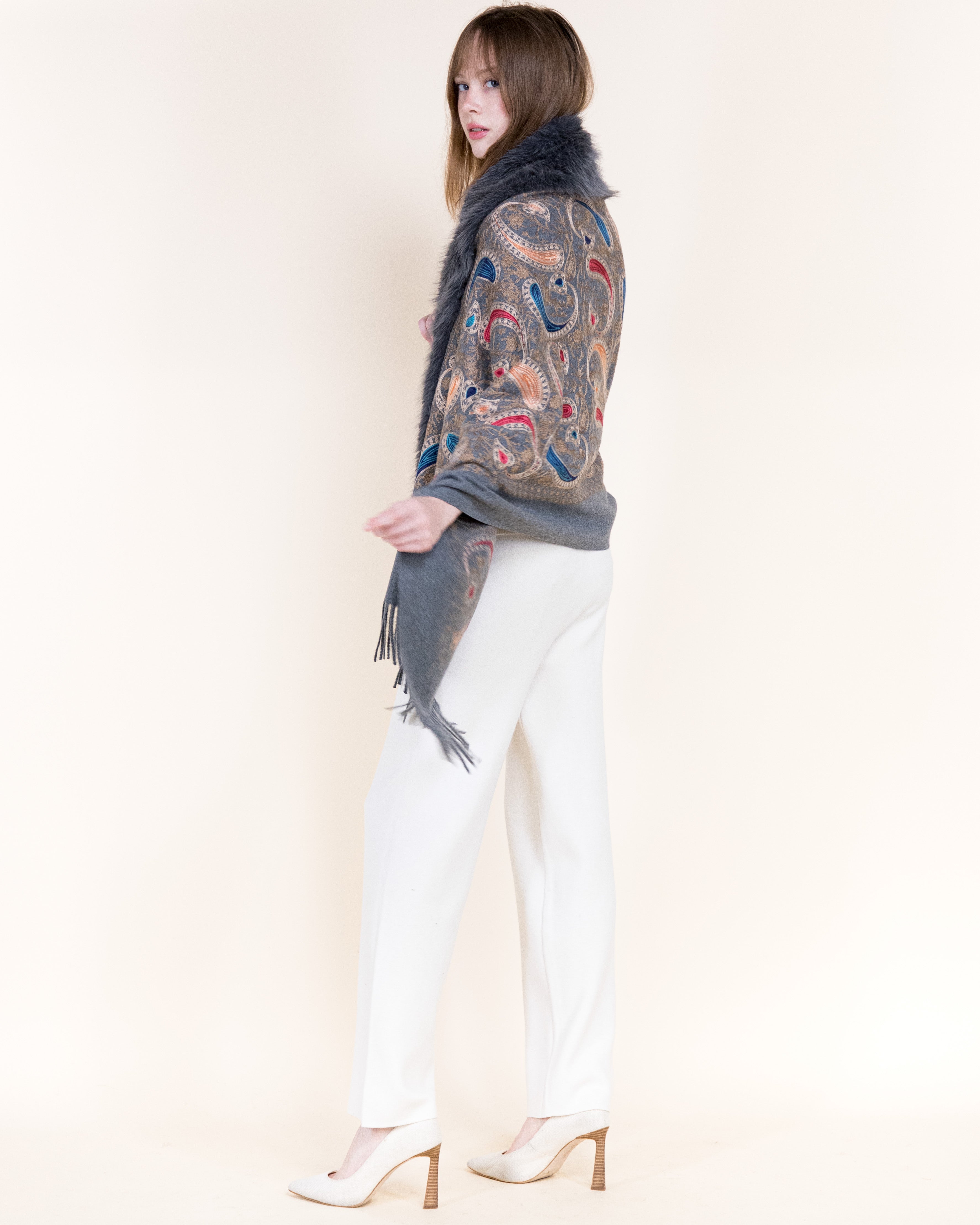 Embroidered Baroque Paisley Faux Fur Edge Scarf - RUST (OS)  (Pack of 6)