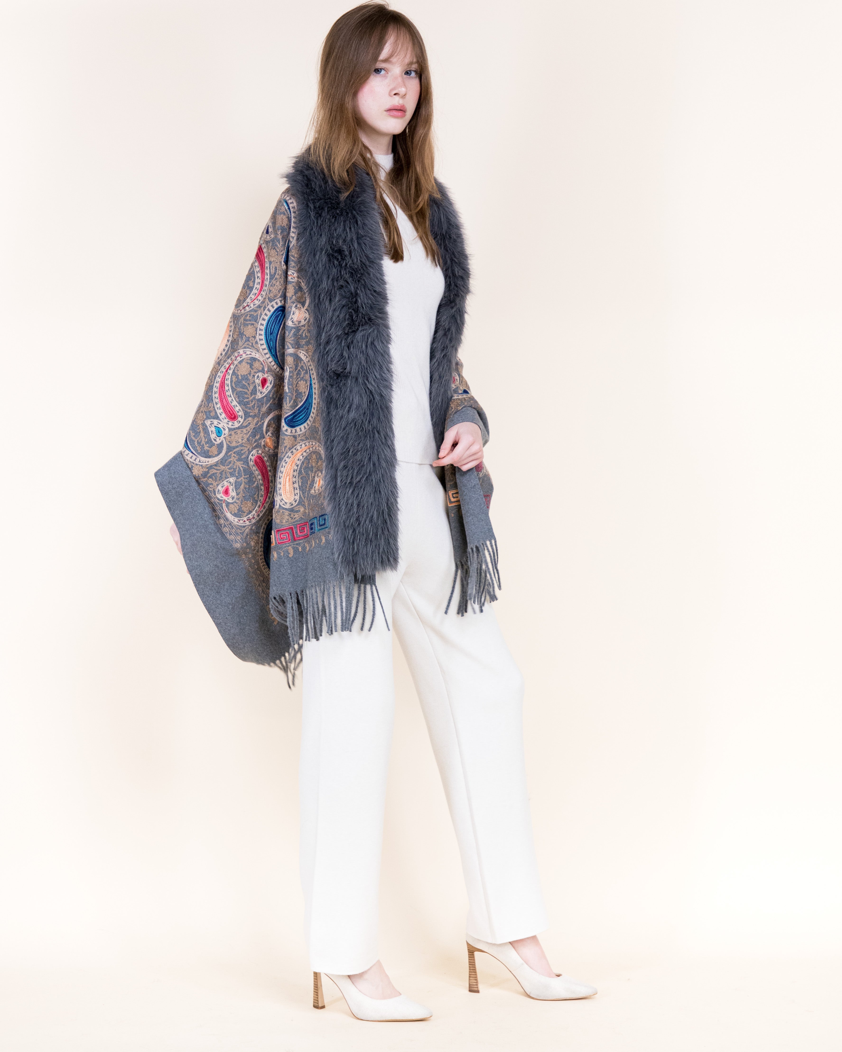 Embroidered Baroque Paisley Faux Fur Edge Scarf - RUST (OS)  (Pack of 6)