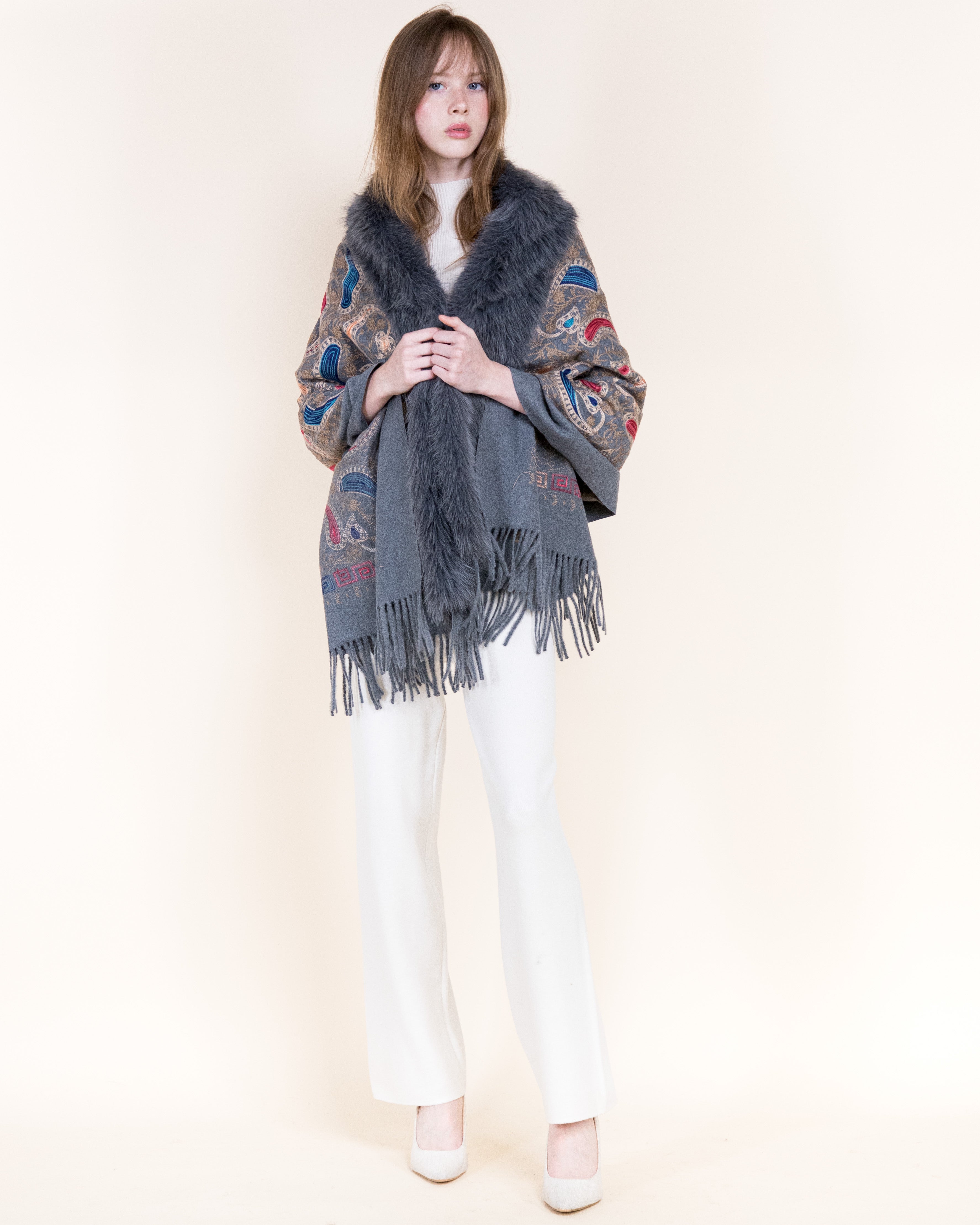 Embroidered Baroque Paisley Faux Fur Edge Scarf - RUST (OS)  (Pack of 6)