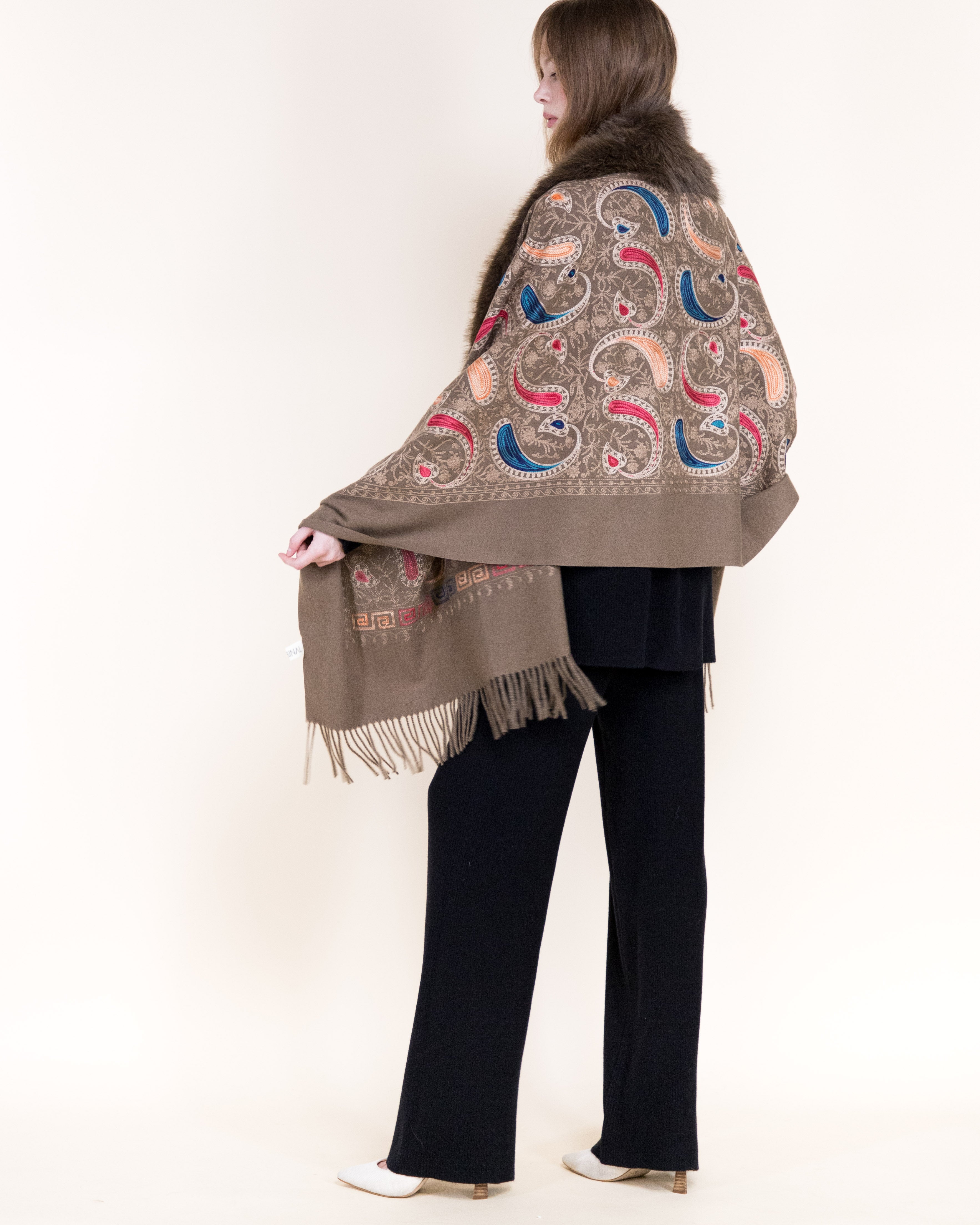 Embroidered Baroque Paisley Faux Fur Edge Scarf - RUST (OS)  (Pack of 6)