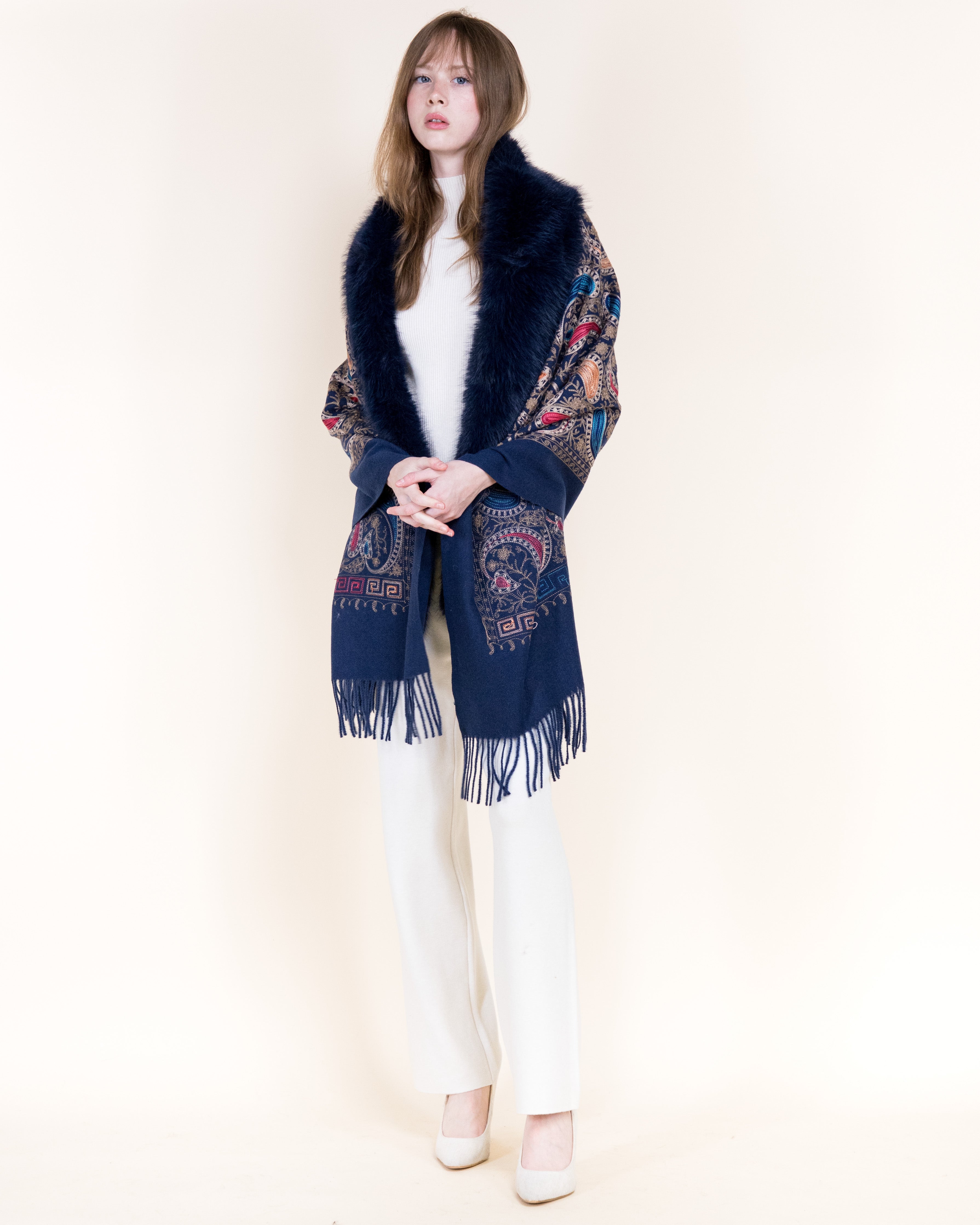 Embroidered Baroque Paisley Faux Fur Edge Scarf - RUST (OS)  (Pack of 6)