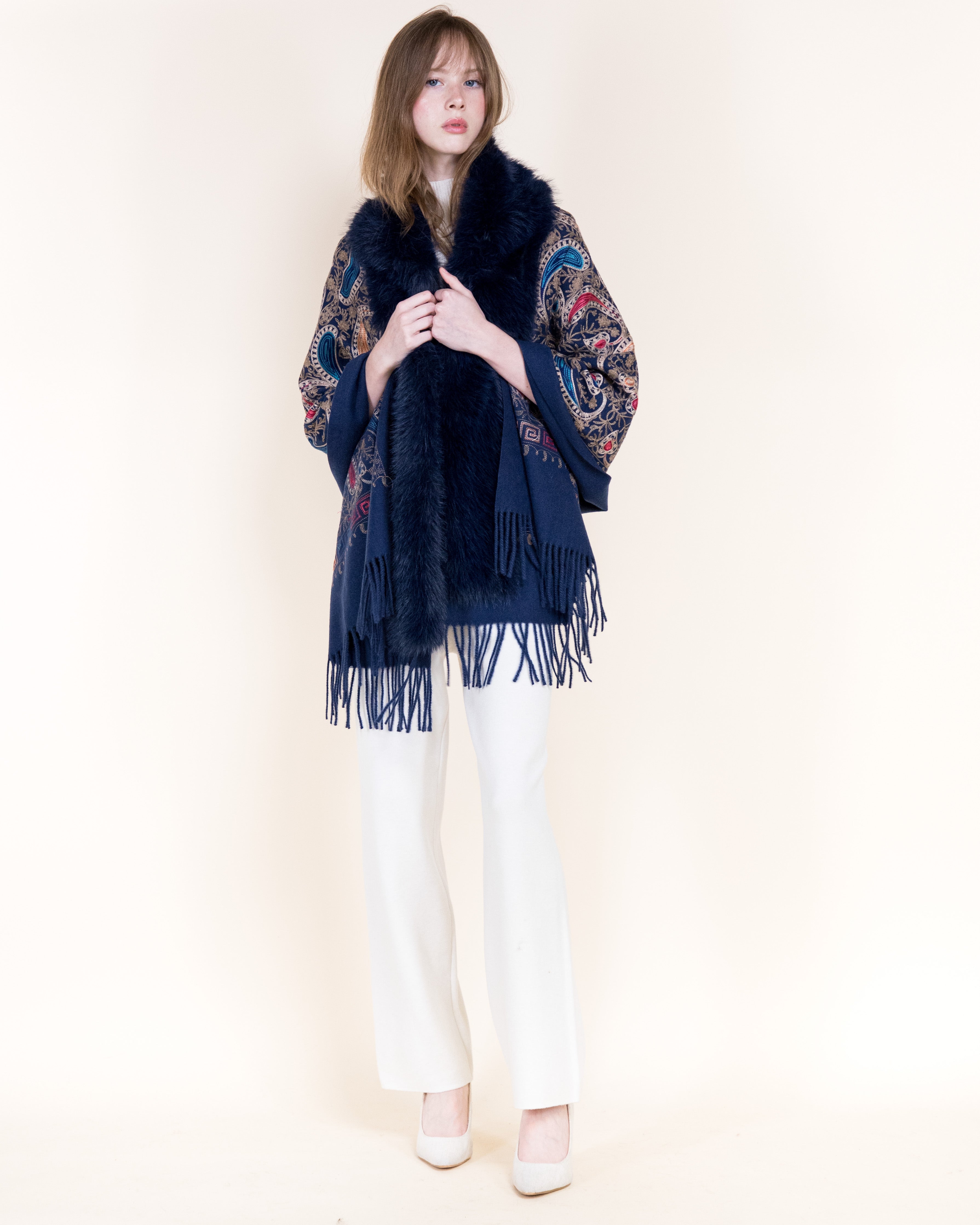Embroidered Baroque Paisley Faux Fur Edge Scarf - RUST (OS)  (Pack of 6)