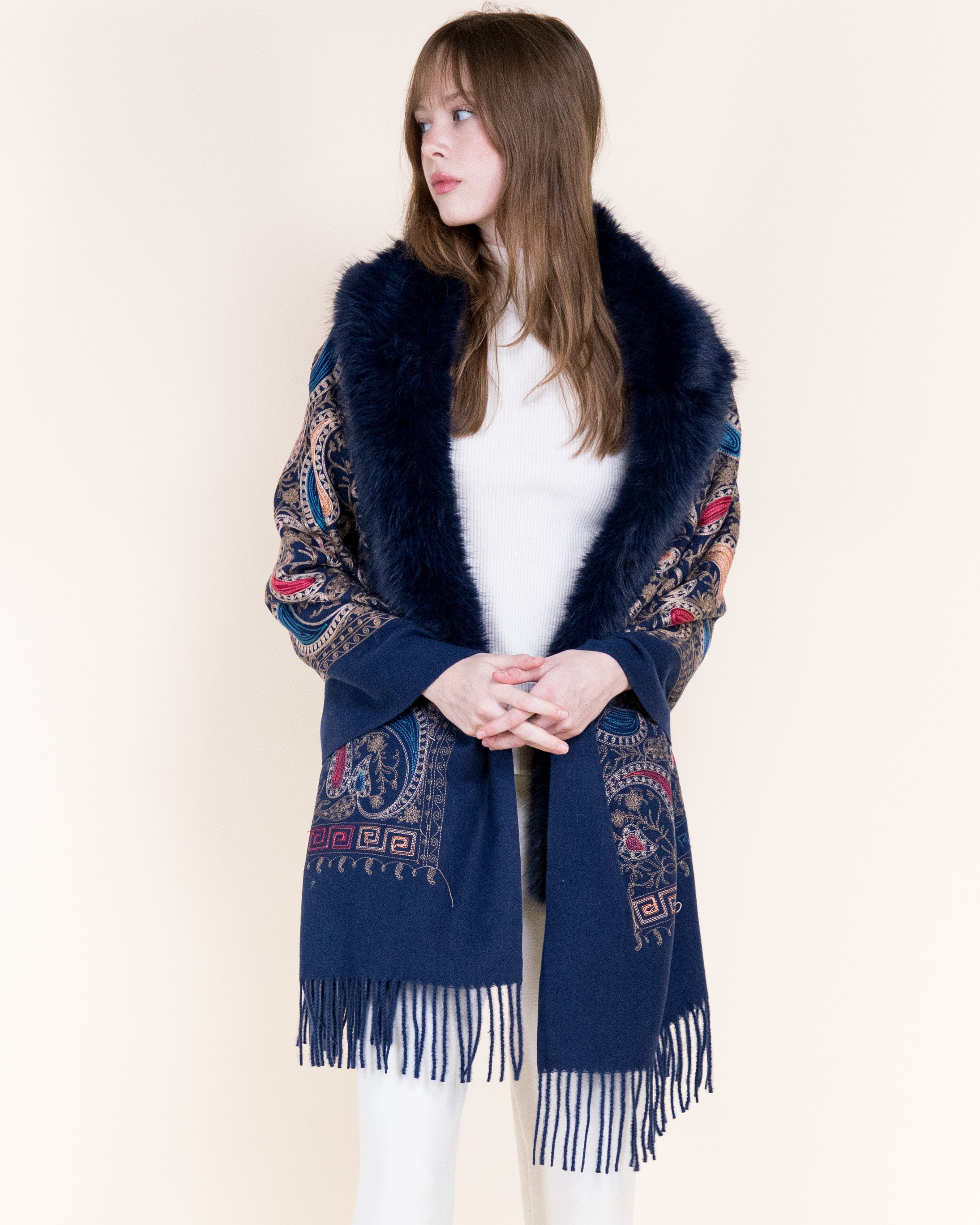 Embroidered Baroque Paisley Faux Fur Edge Scarf - RUST (OS)  (Pack of 6)