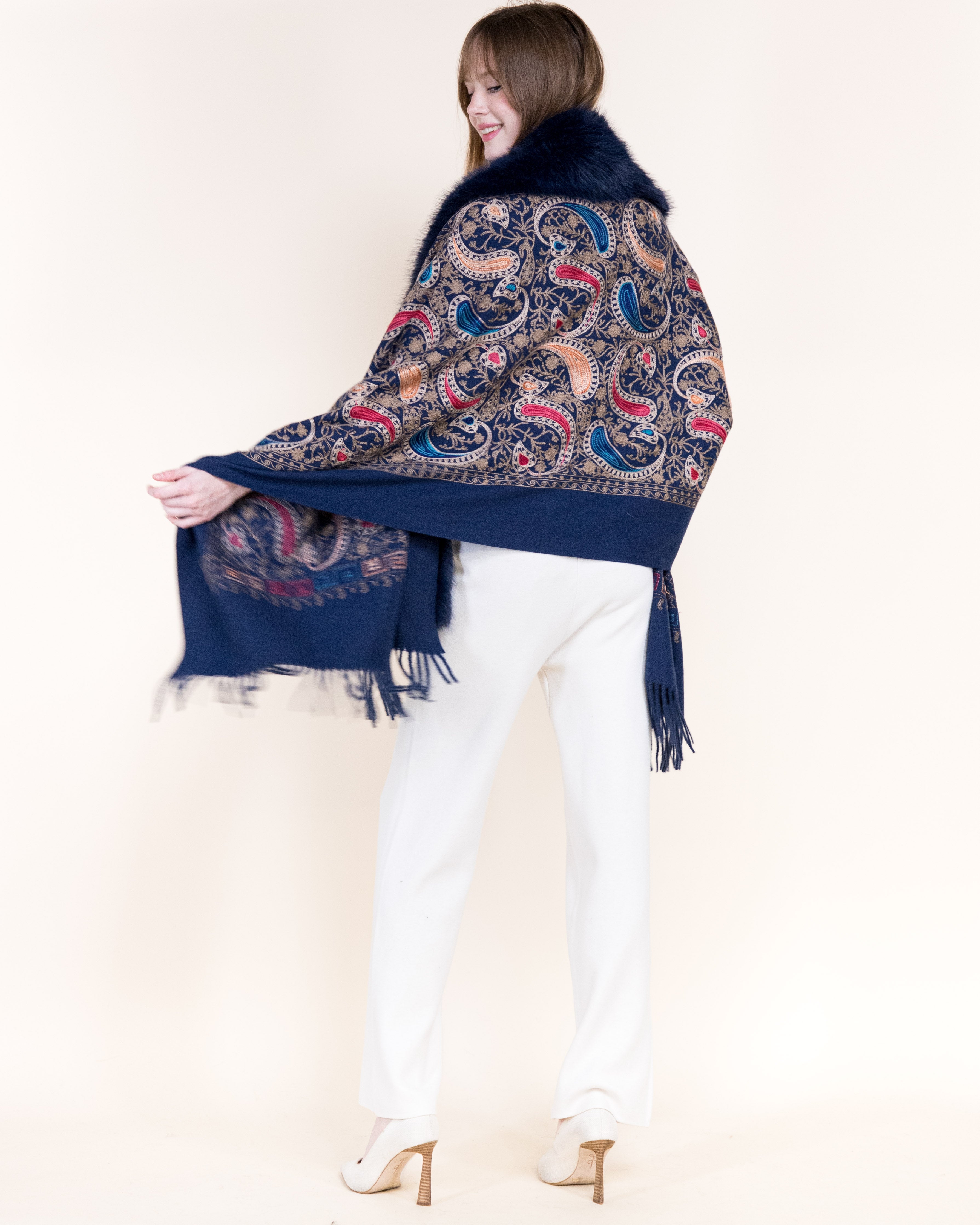 Embroidered Baroque Paisley Faux Fur Edge Scarf - RUST (OS)  (Pack of 6)