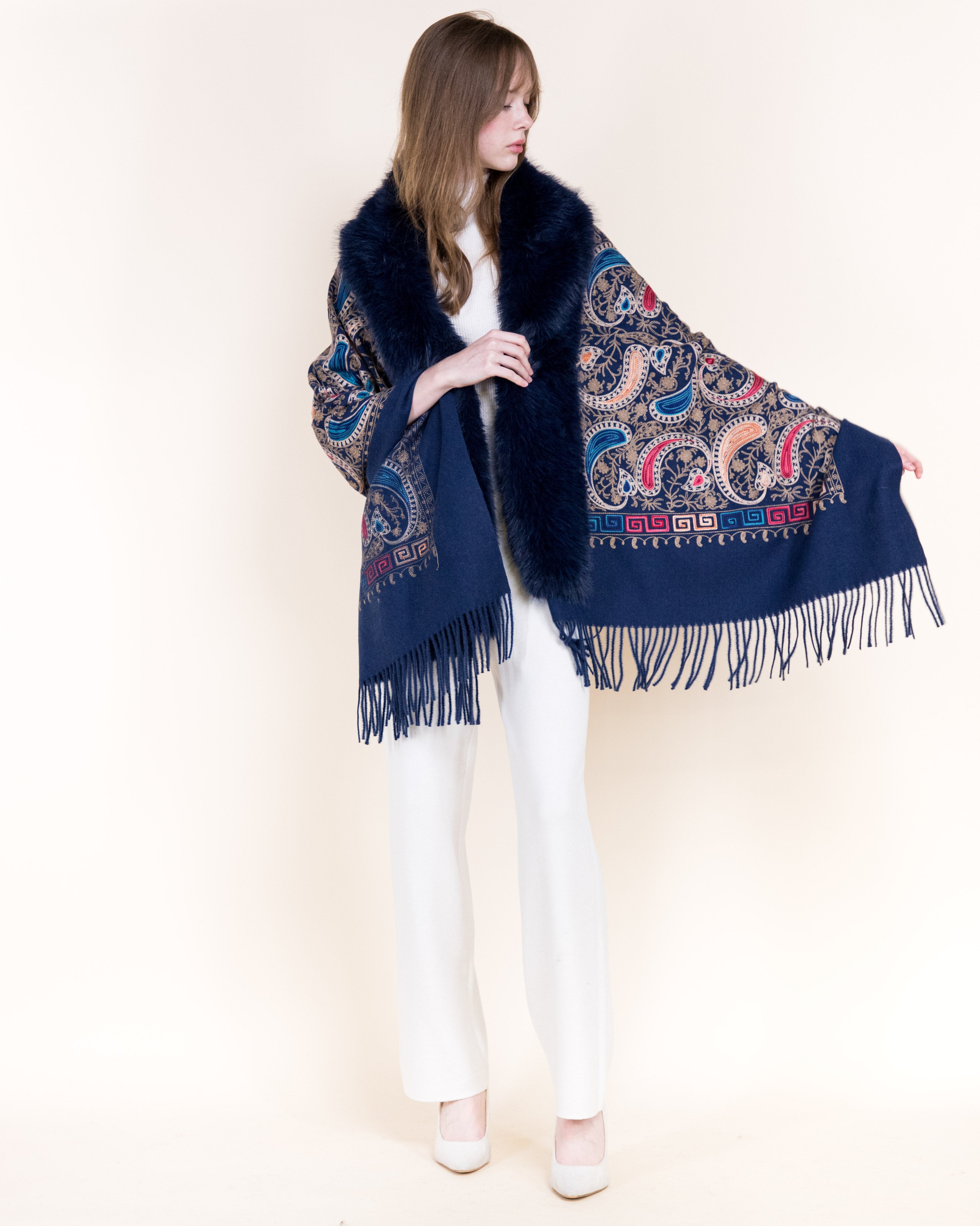 Embroidered Baroque Paisley Faux Fur Edge Scarf - RUST (OS)  (Pack of 6)