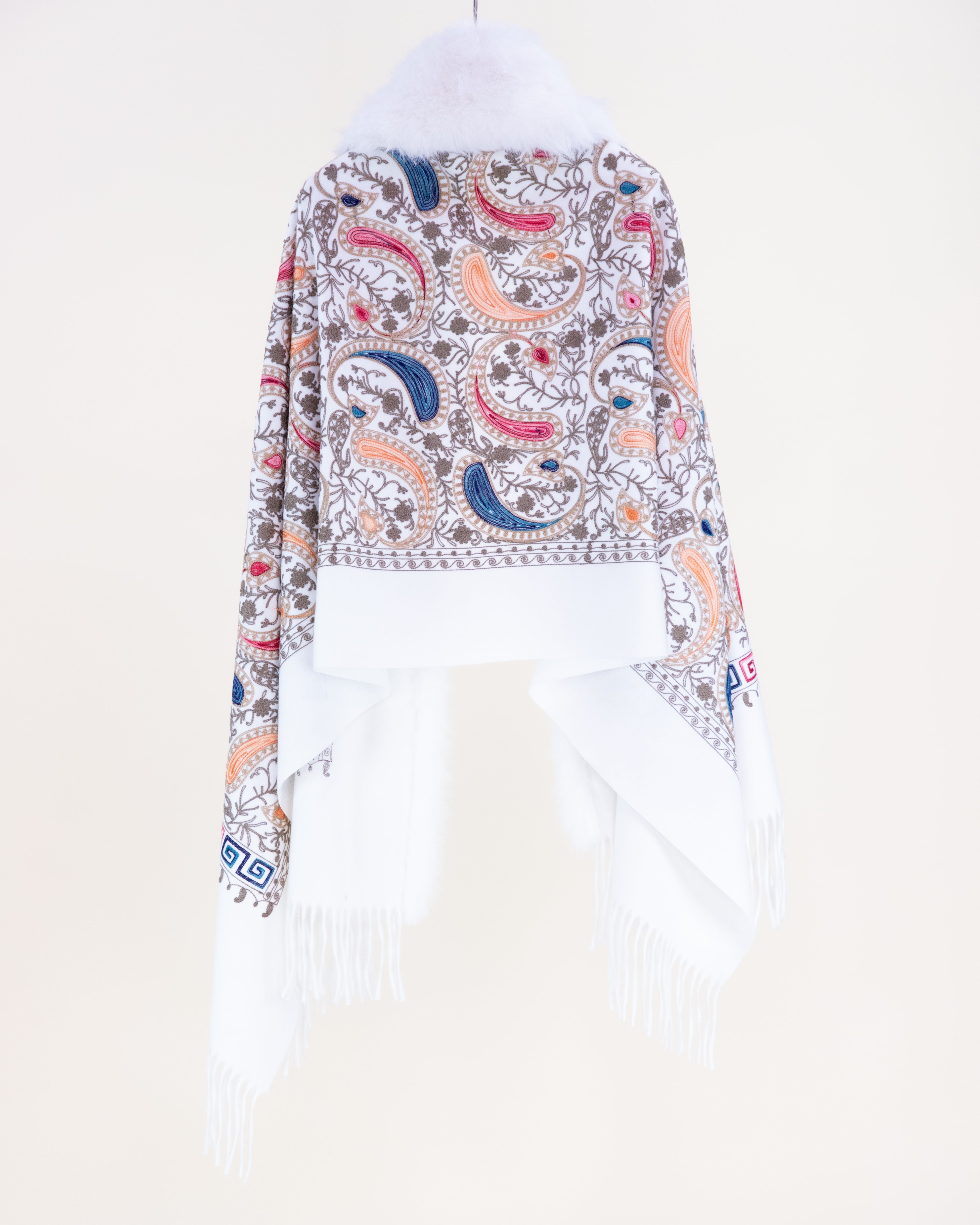 Embroidered Baroque Paisley Faux Fur Edge Scarf - BURGUNDY (Pack of 6)