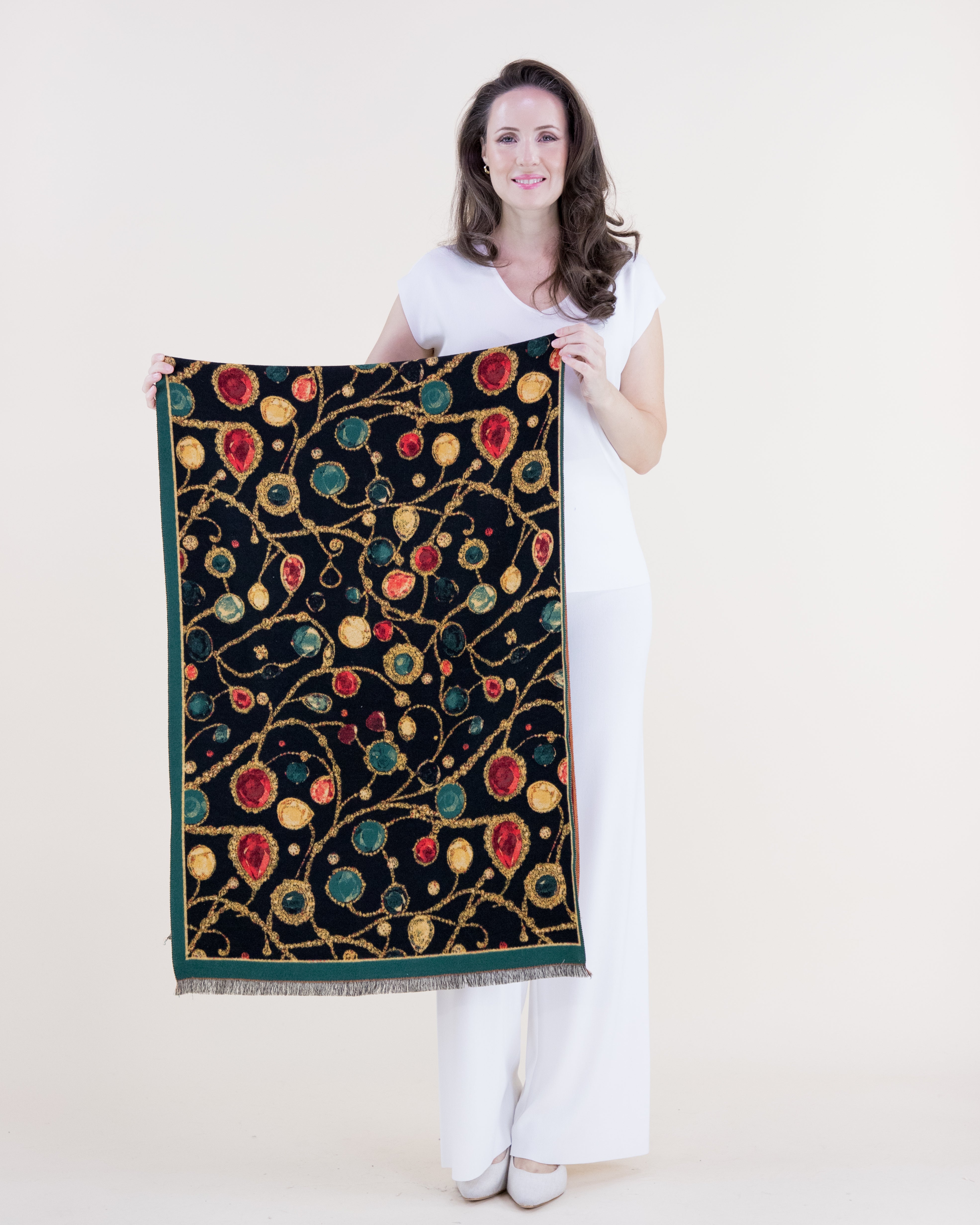 Gemstone Jewel Vines Premium Scarf - BLACK (Pack of 6)