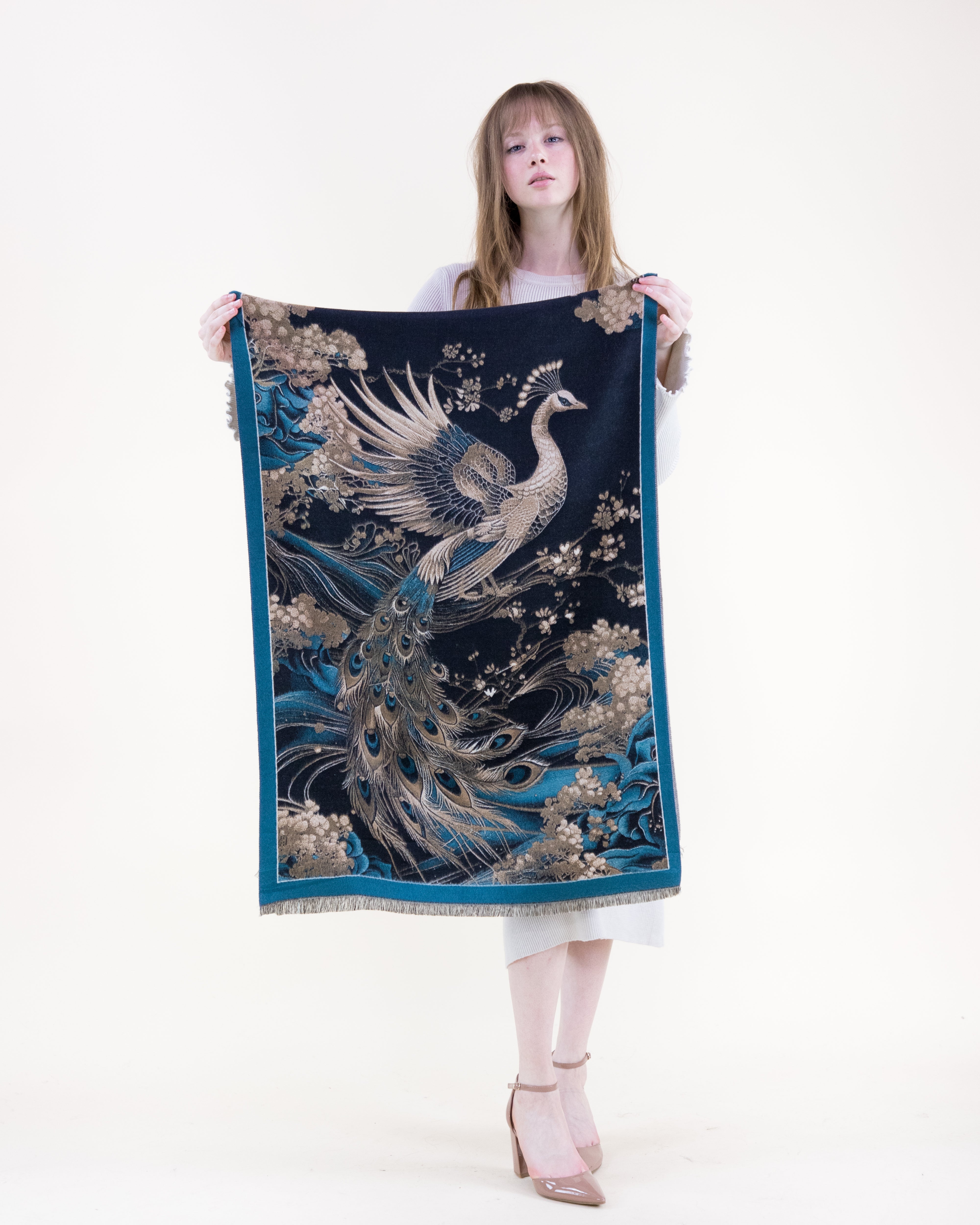 Imperial Peacock Premium Scarf - BLACK GOLD (Pack of 6)