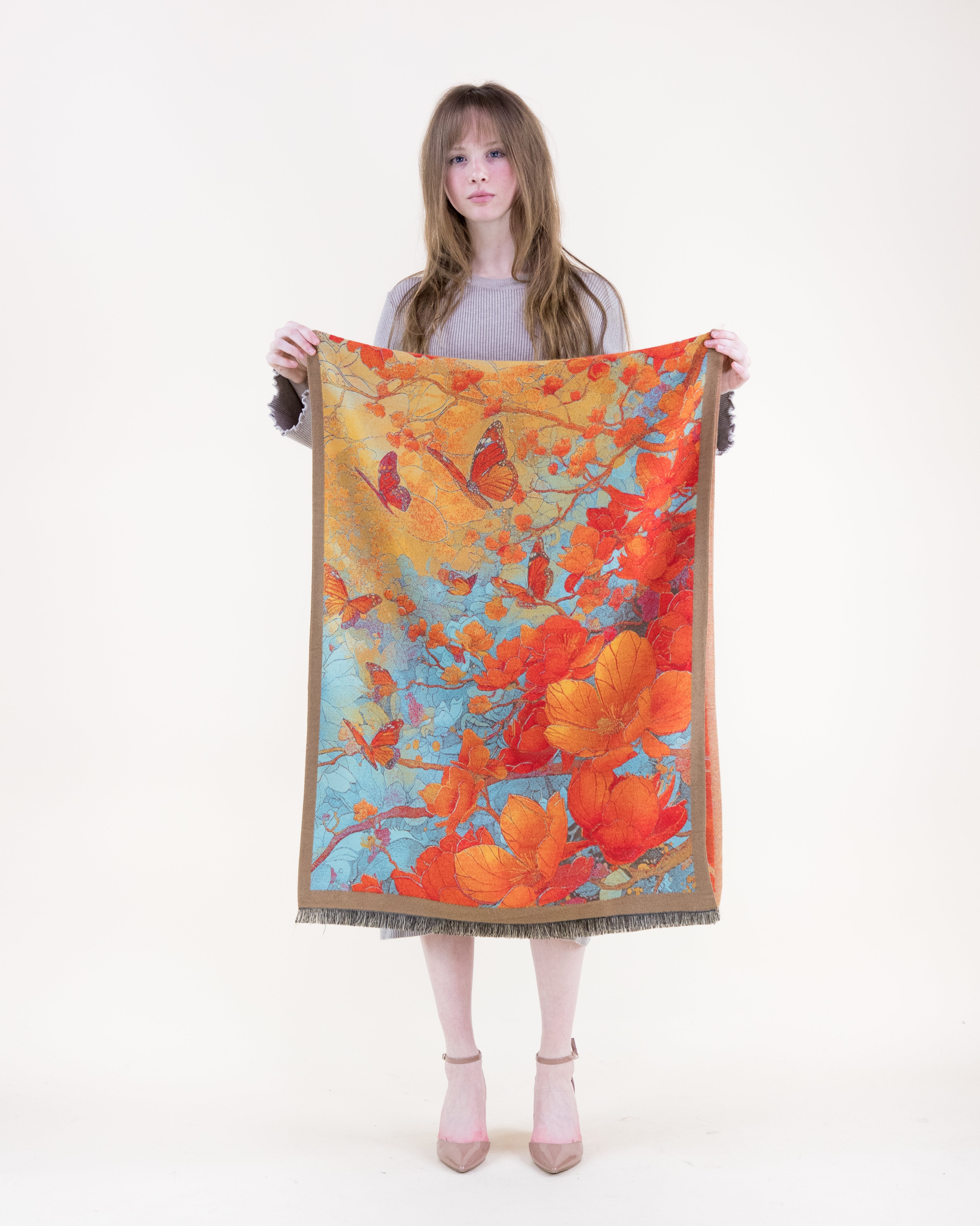 Monarchs Gliding Over Garden Premium Scarf - ORANGE TURQUOISE (Pack of 6)