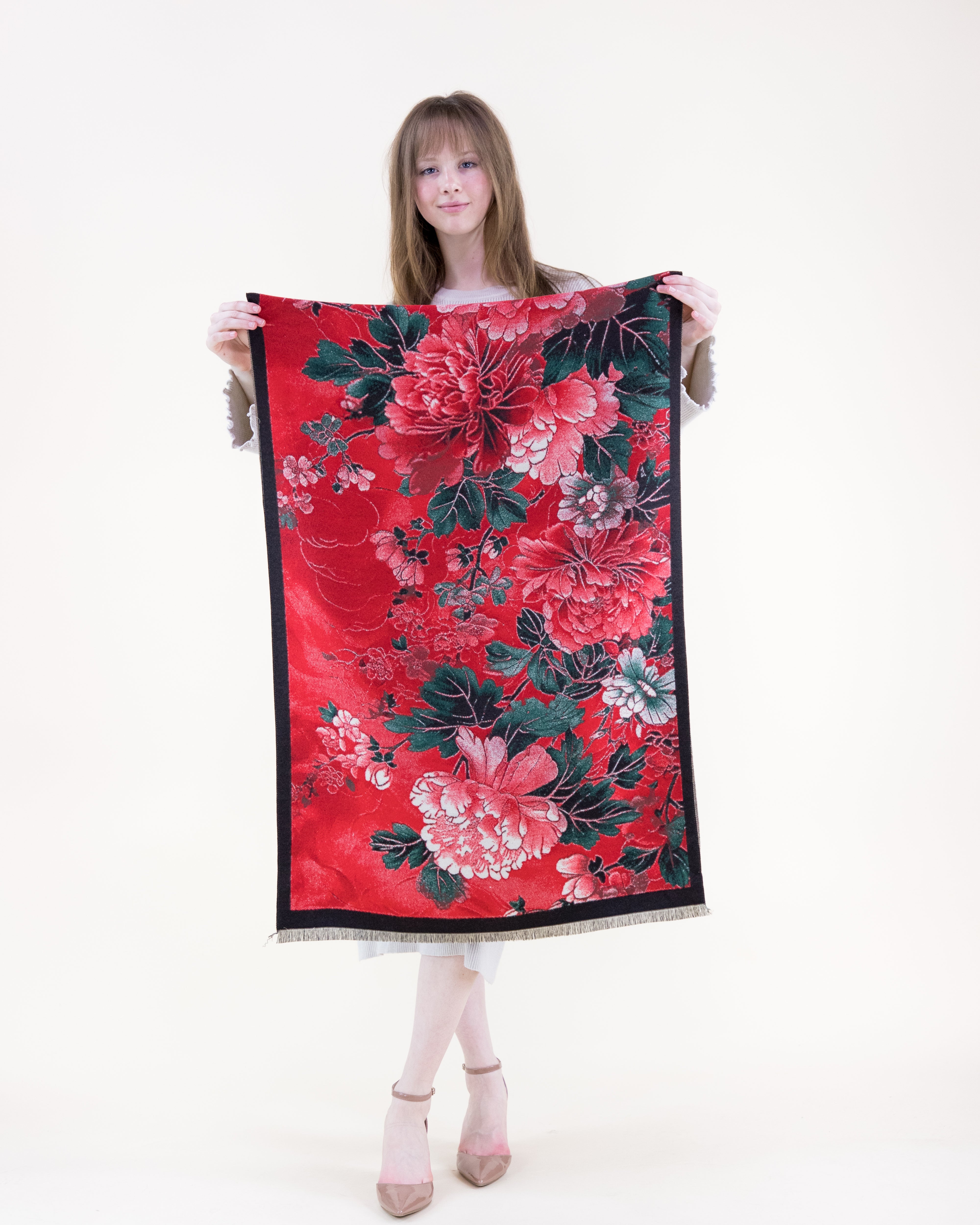 Imperial Peony Garden Premium Scarf - RED (Pack of 6)