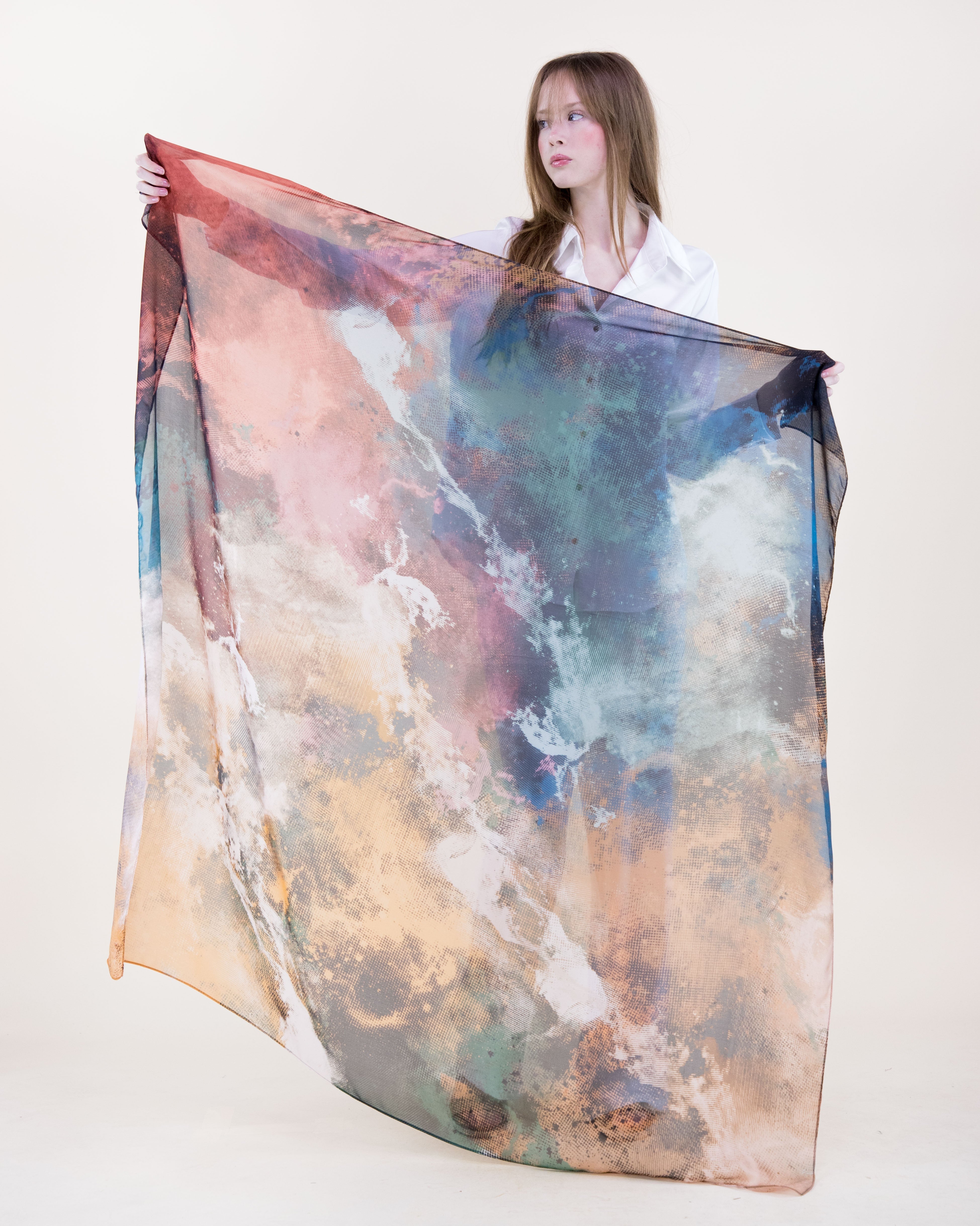 Fresco Ink Wash Silky Large Square Scarf - GOLD TEAL (Pack of 6)