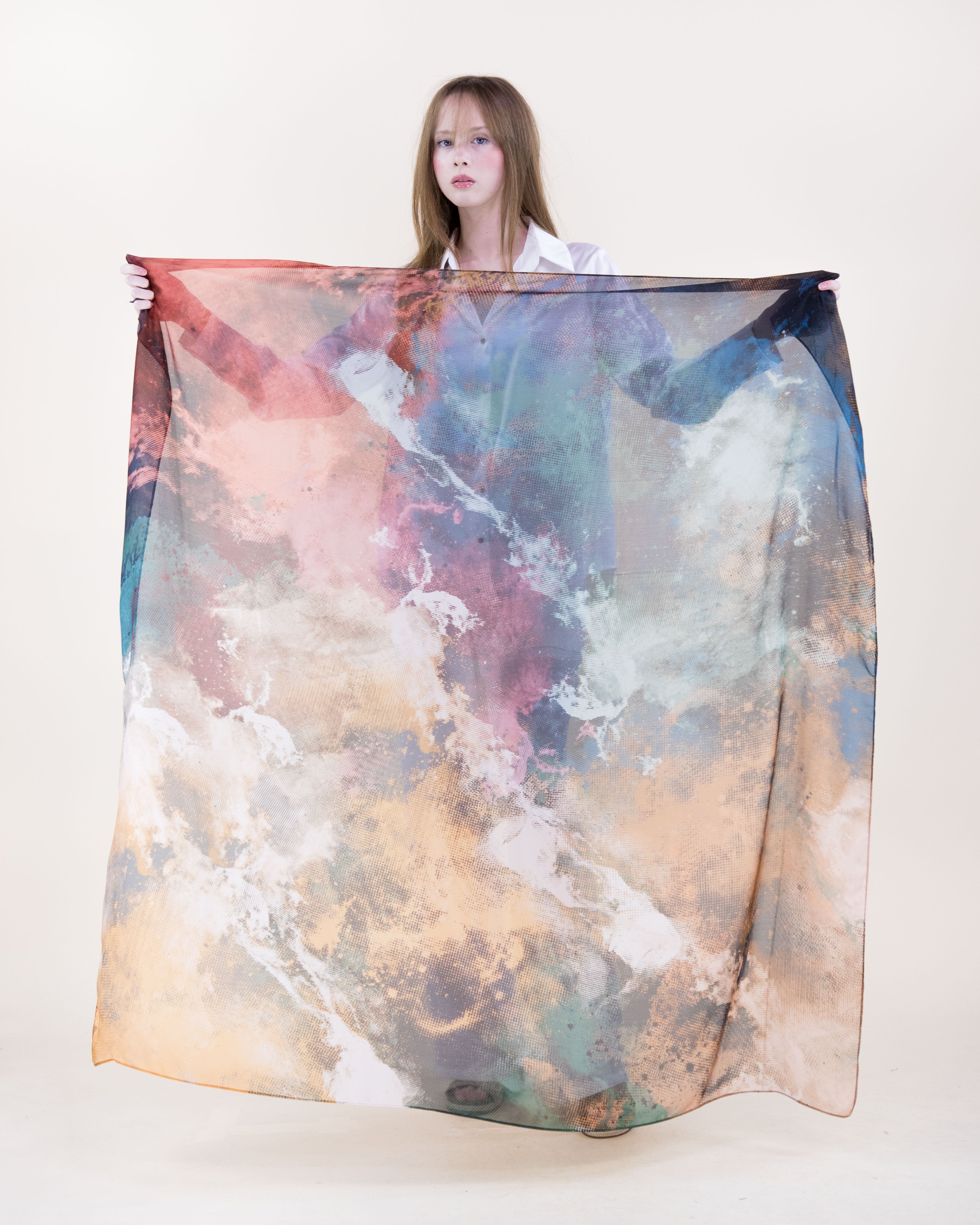 Fresco Ink Wash Silky Large Square Scarf - GOLD TEAL (Pack of 6)
