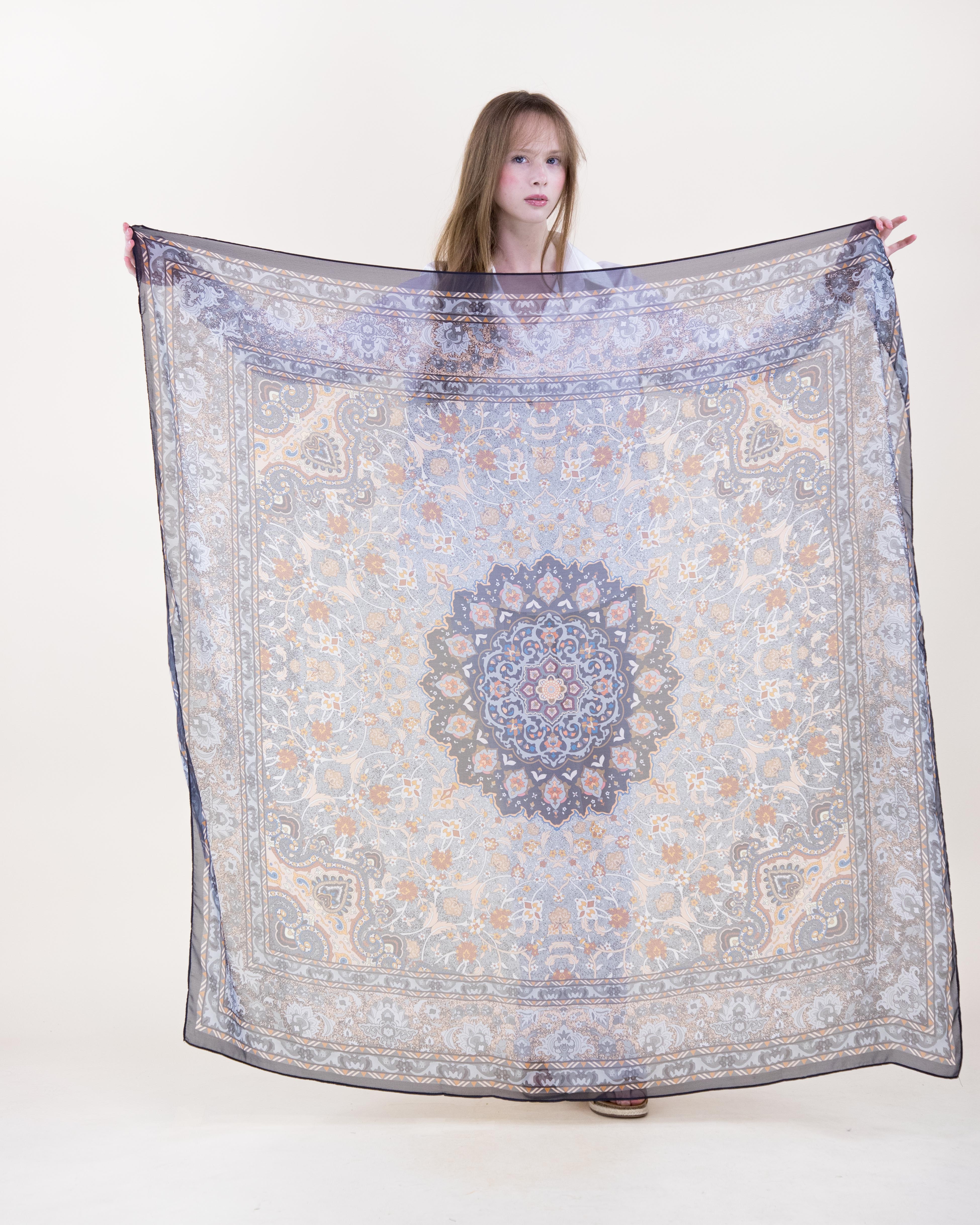 Old World Mandala Silky Large Square Scarf - BLACK GOLD (Pack of 6)