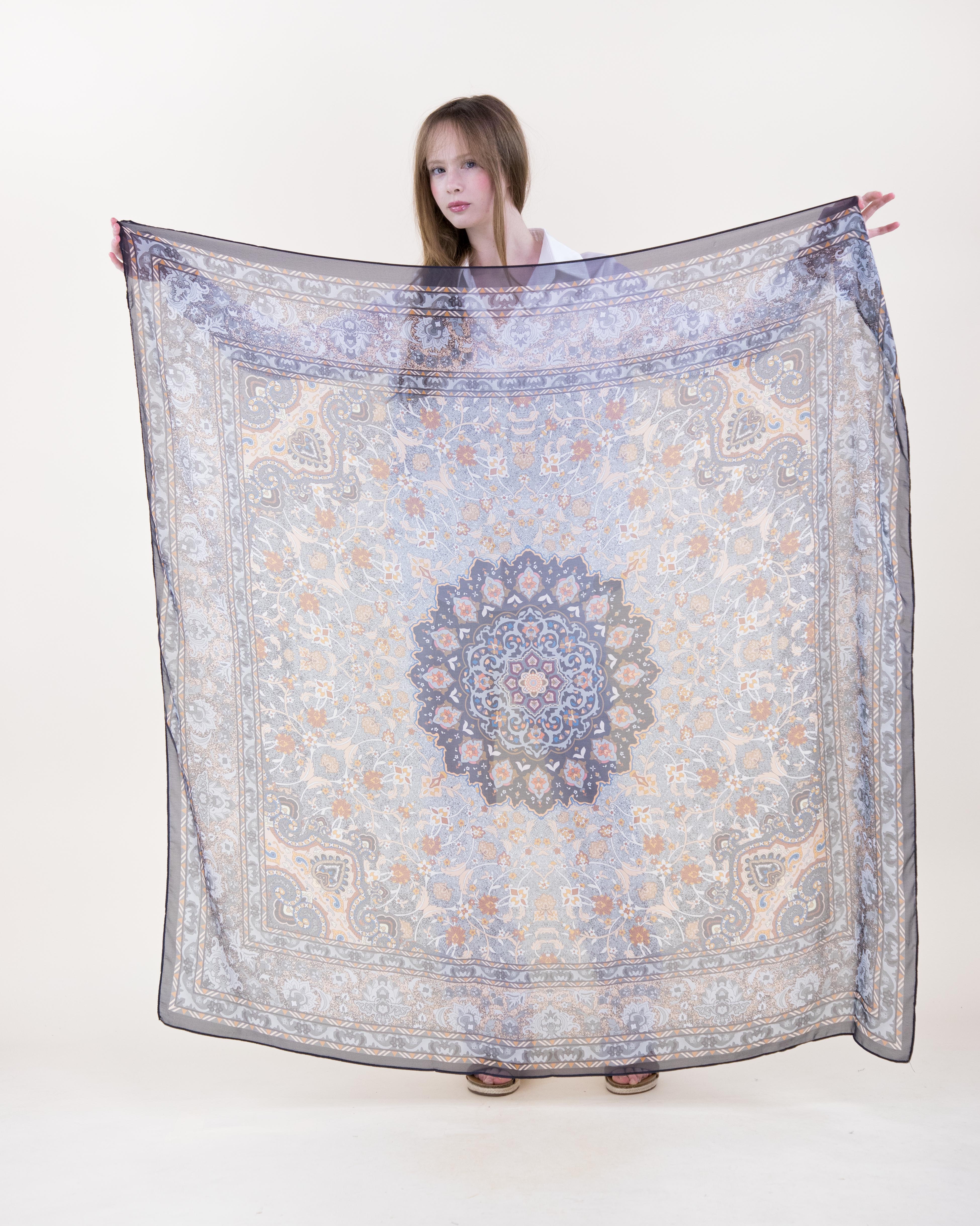 Old World Mandala Silky Large Square Scarf - BLACK GOLD (Pack of 6)