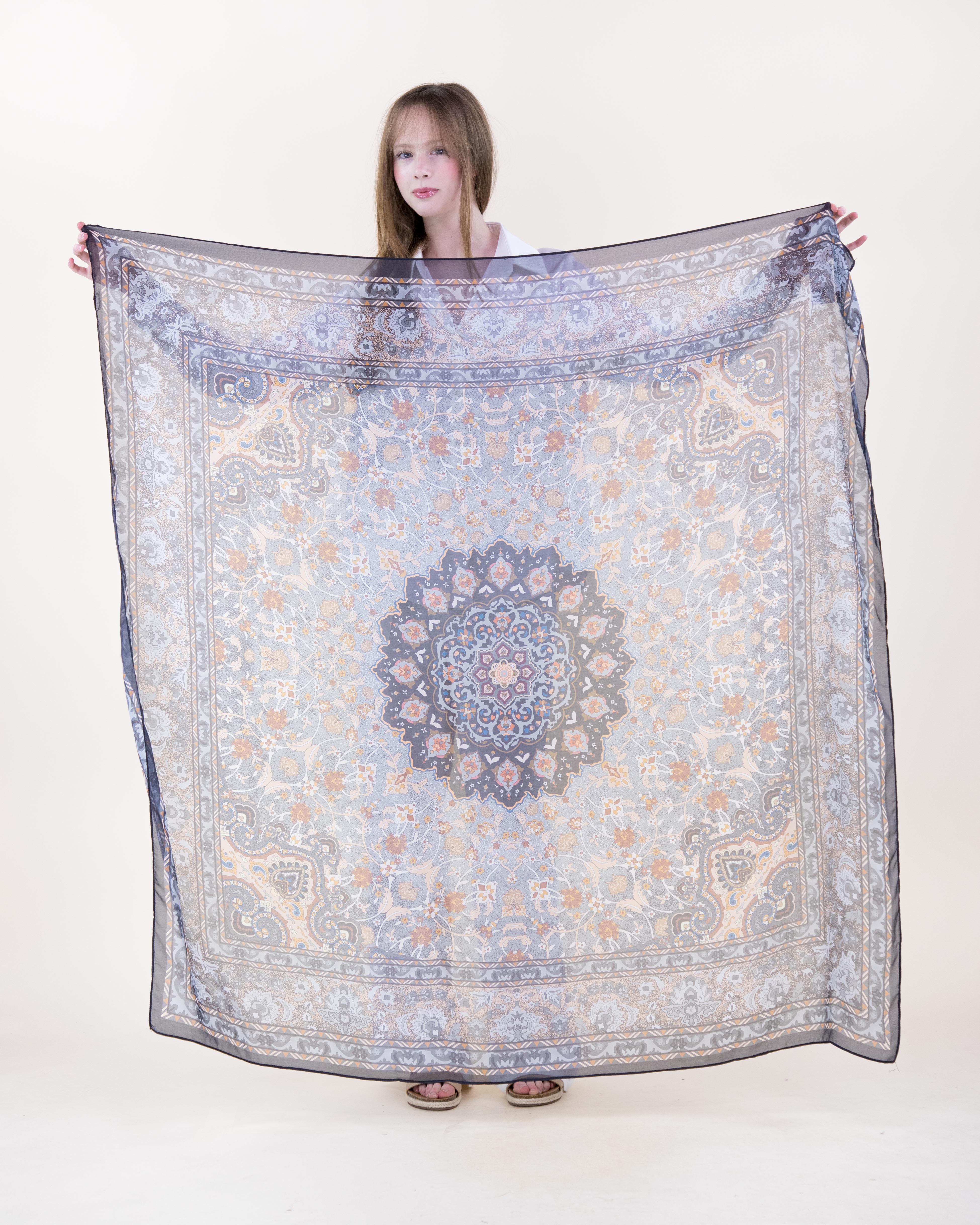 Old World Mandala Silky Large Square Scarf - BLACK GOLD (Pack of 6)