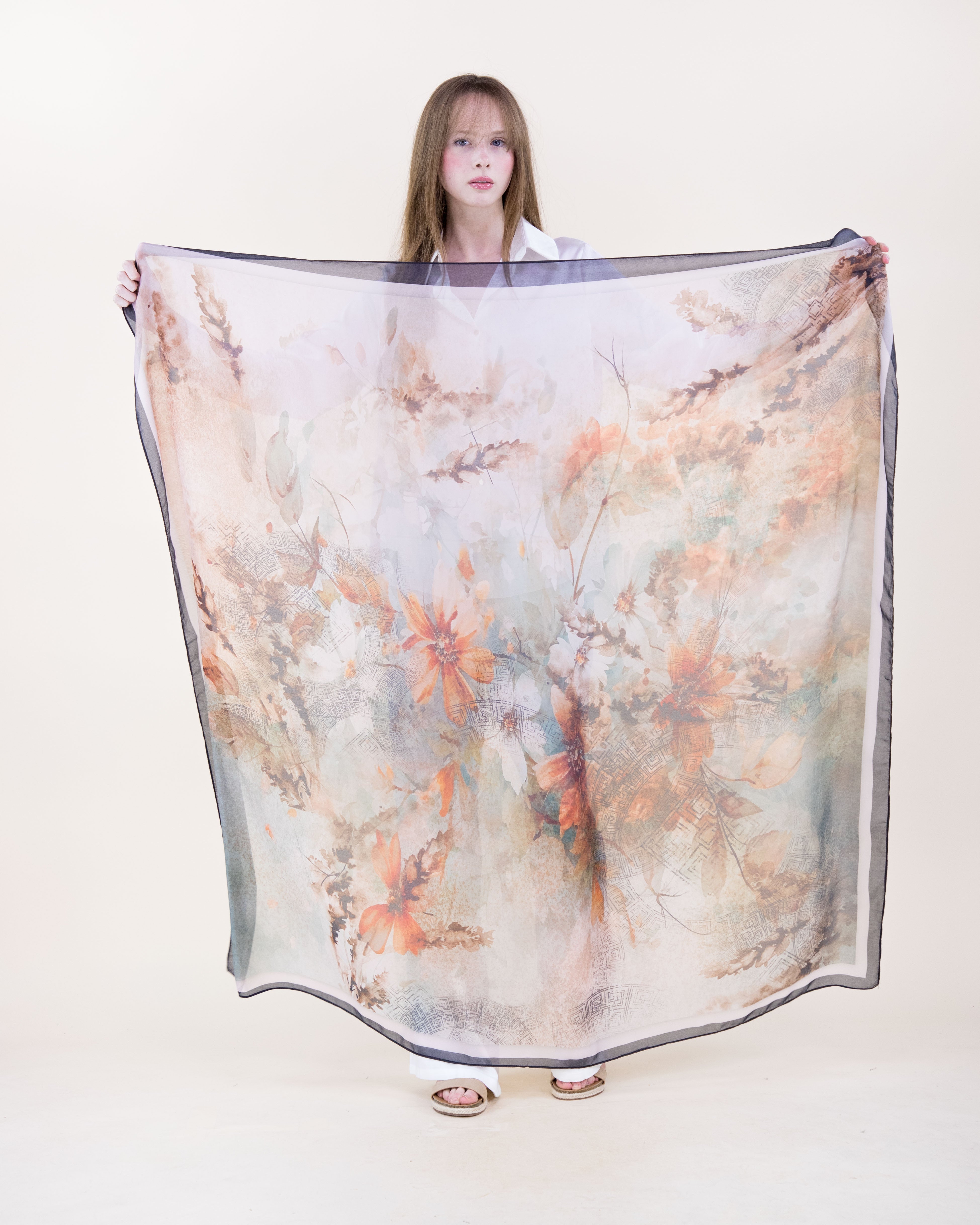 Rococo Garden Silky Large Square Scarf - TAN (Pack of 6)