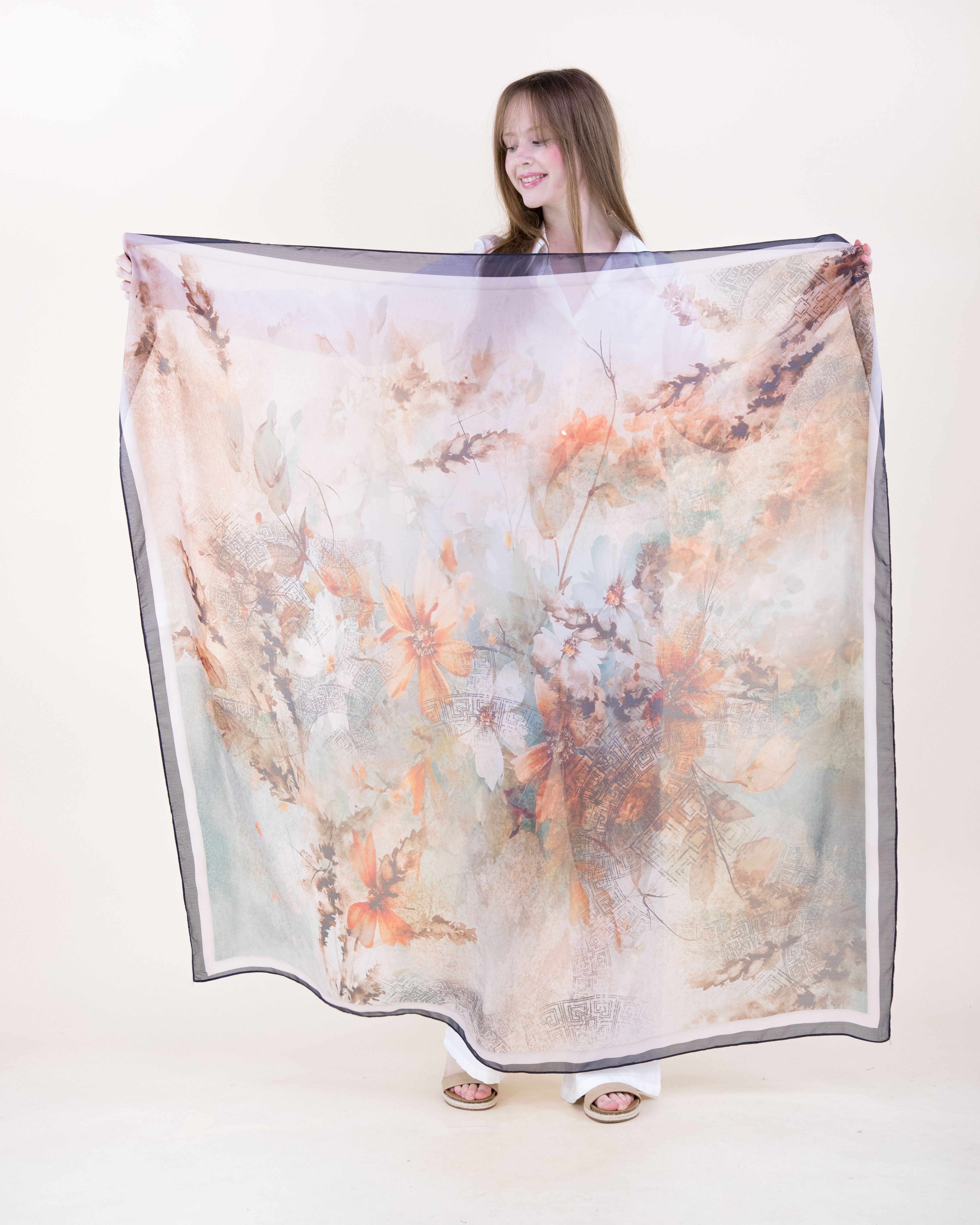 Rococo Garden Silky Large Square Scarf - TAN (Pack of 6)
