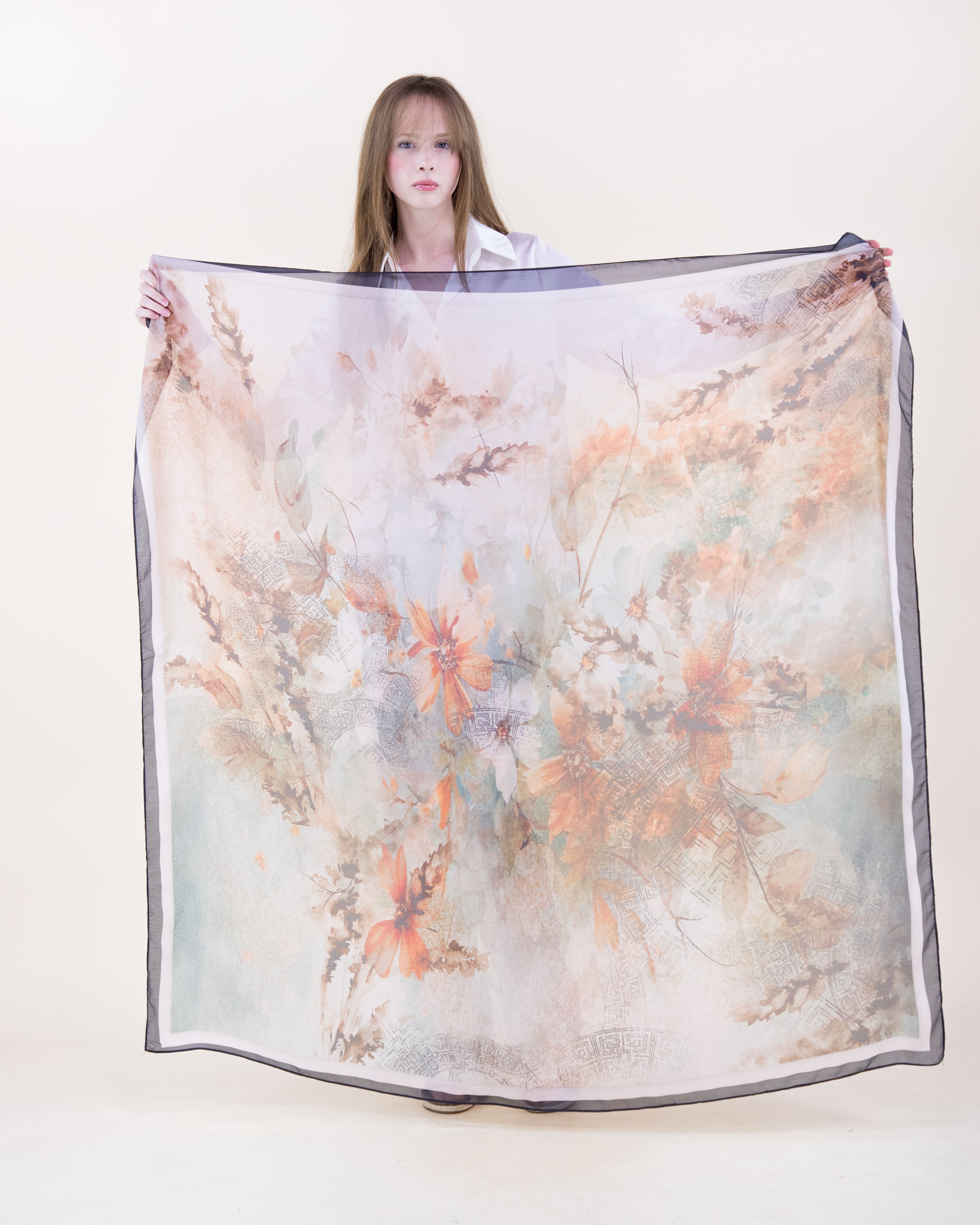 Rococo Garden Silky Large Square Scarf - TAN (Pack of 6)
