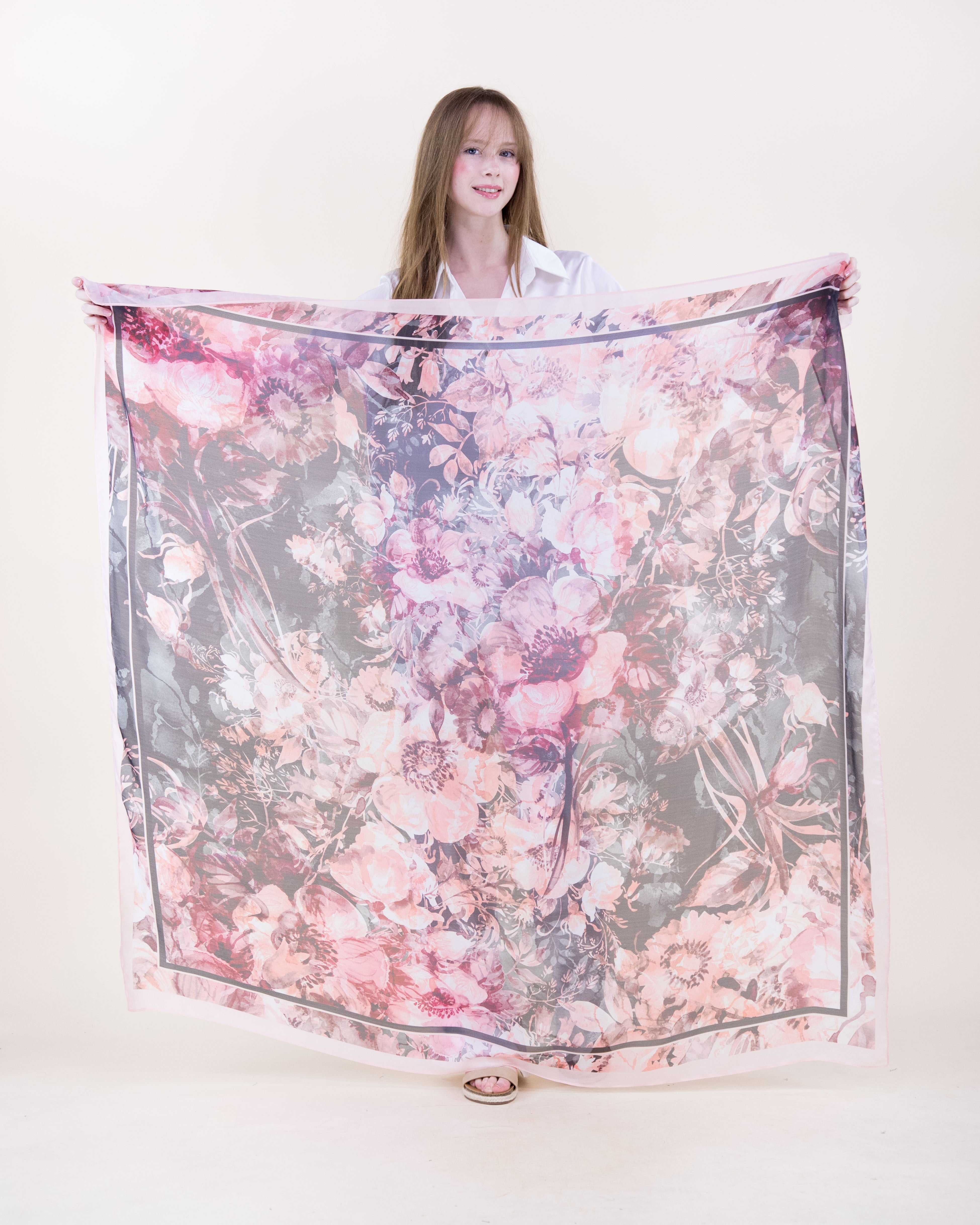 Gilded Gardens Silky Large Square Scarf - PEACH MAGENTA (Pack of 6)
