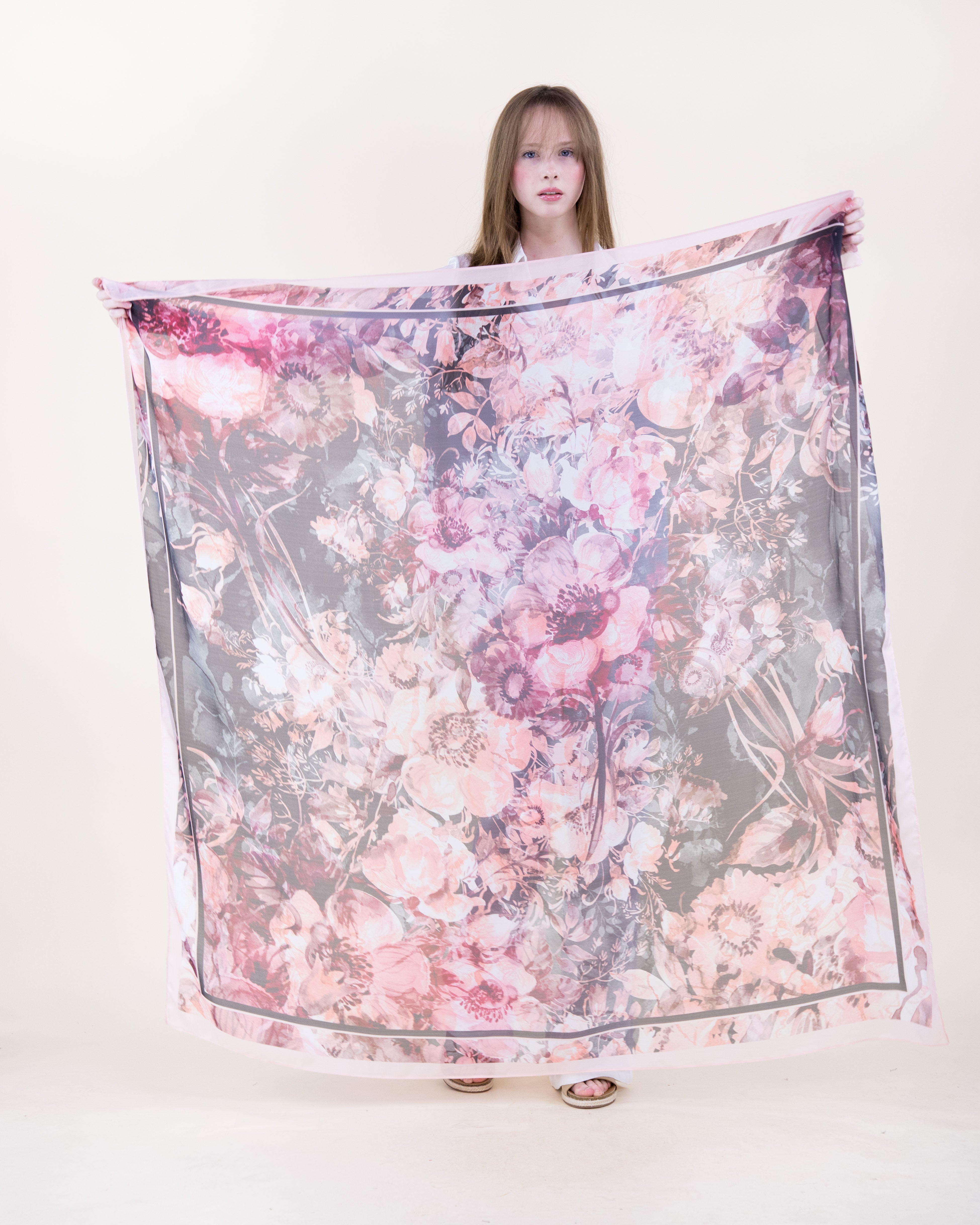 Gilded Gardens Silky Large Square Scarf - PEACH MAGENTA (Pack of 6)