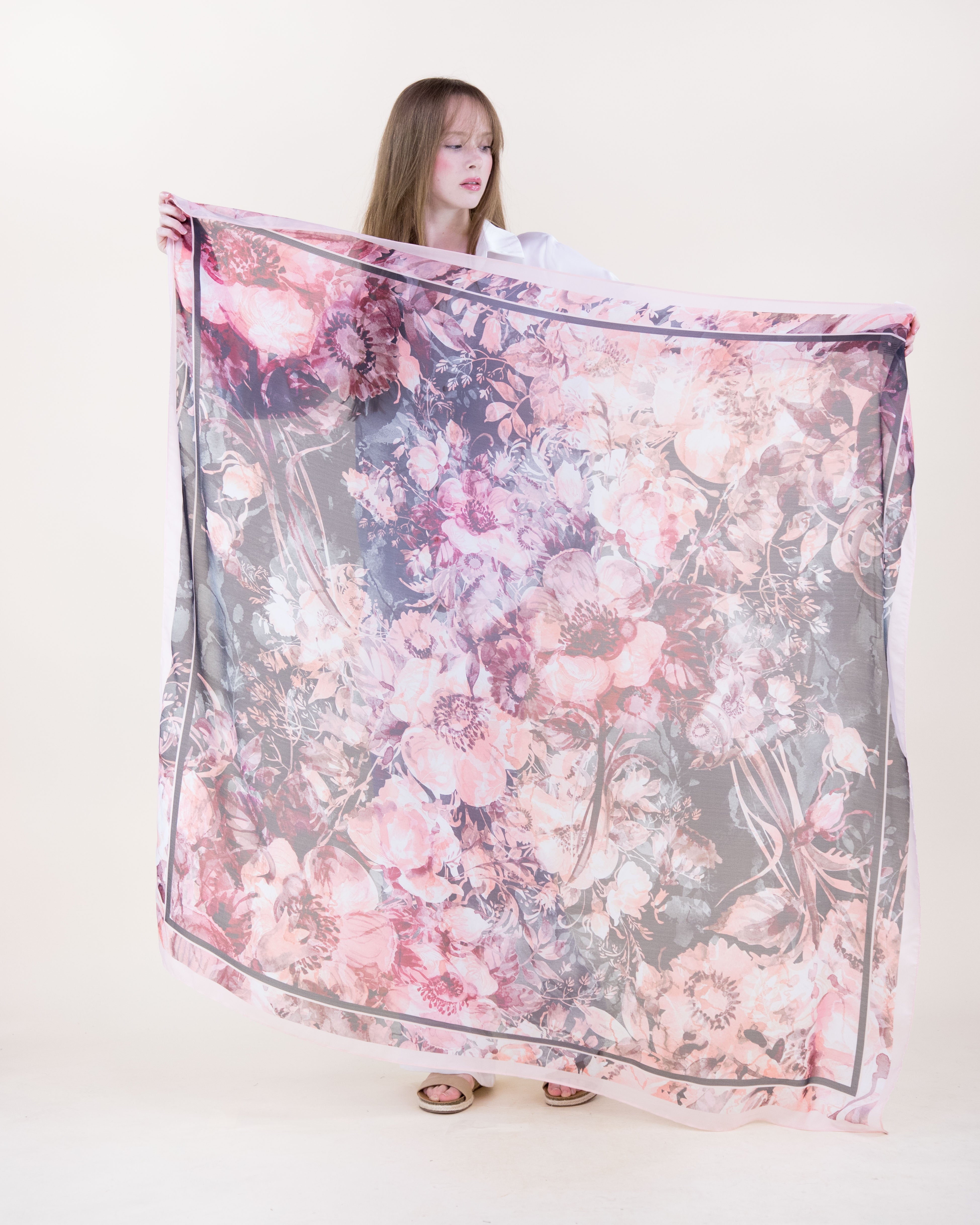 Gilded Gardens Silky Large Square Scarf - PEACH MAGENTA (Pack of 6)