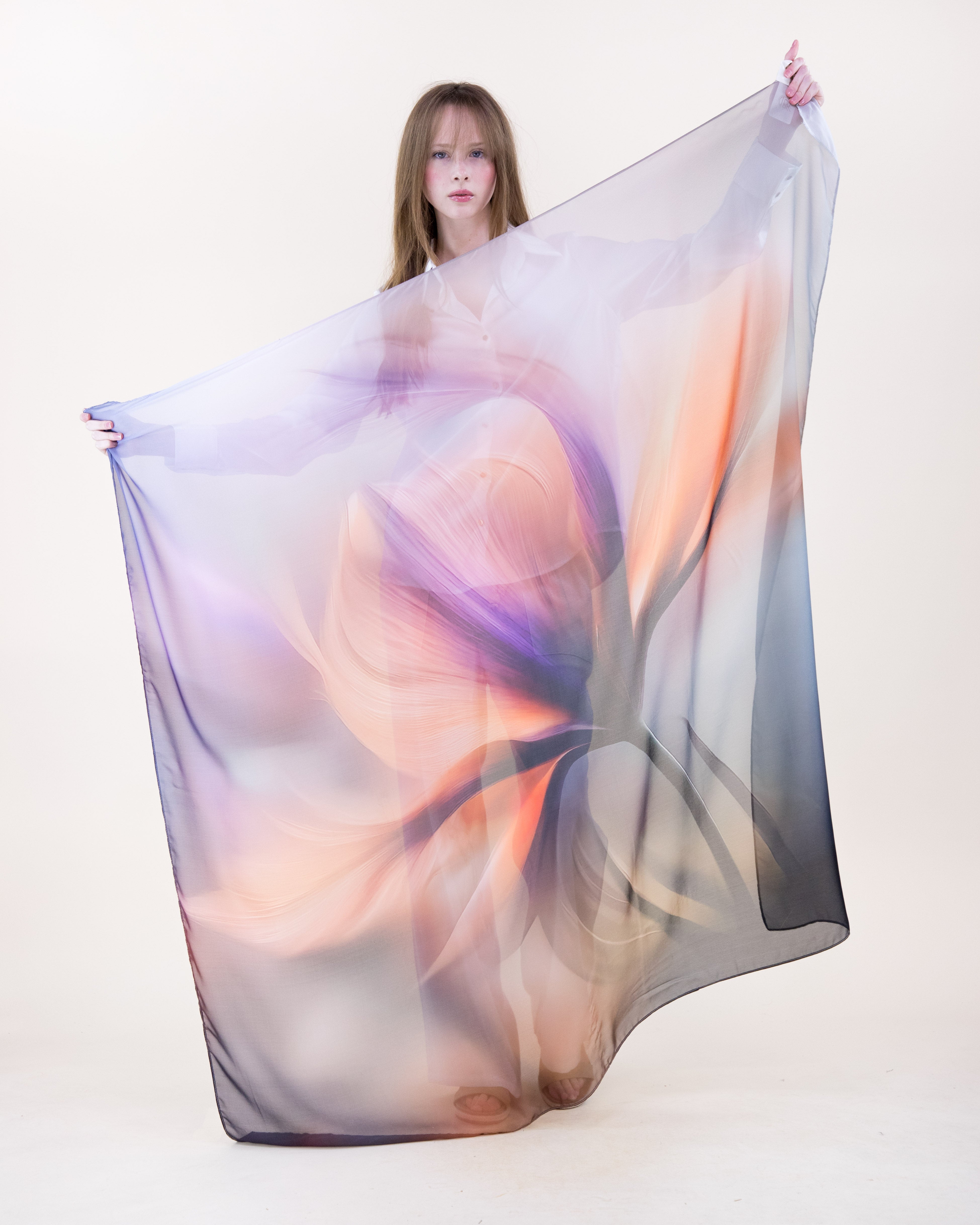 Soft Focus Crocus Silky Large Square Scarf - ORANGE PURPLE (Pack of 6)