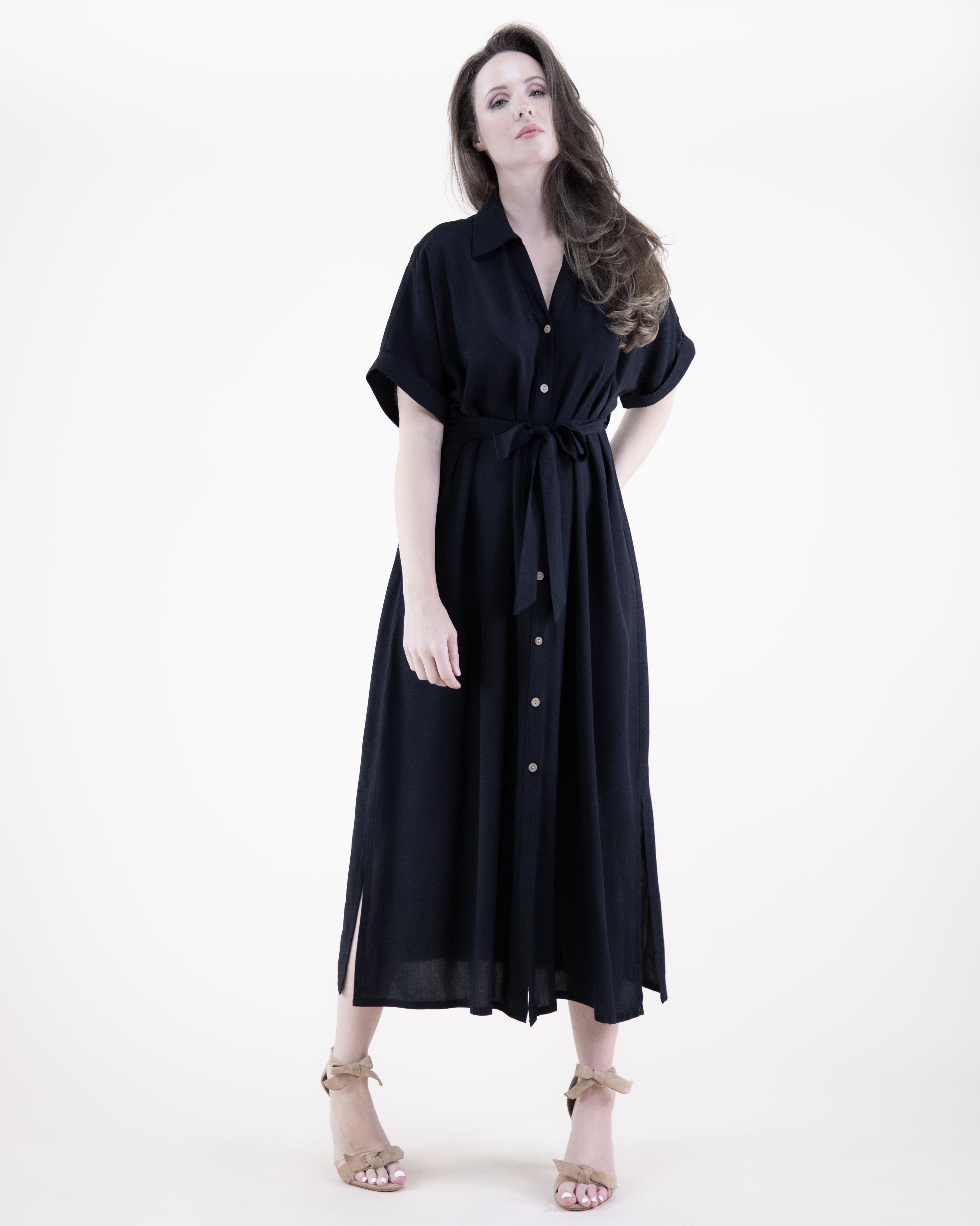 Breezy Drop Shoulder Sleeve Belted Button-up Shirt Dress - WHITE (S/M, L/XL) (Pack of 6)