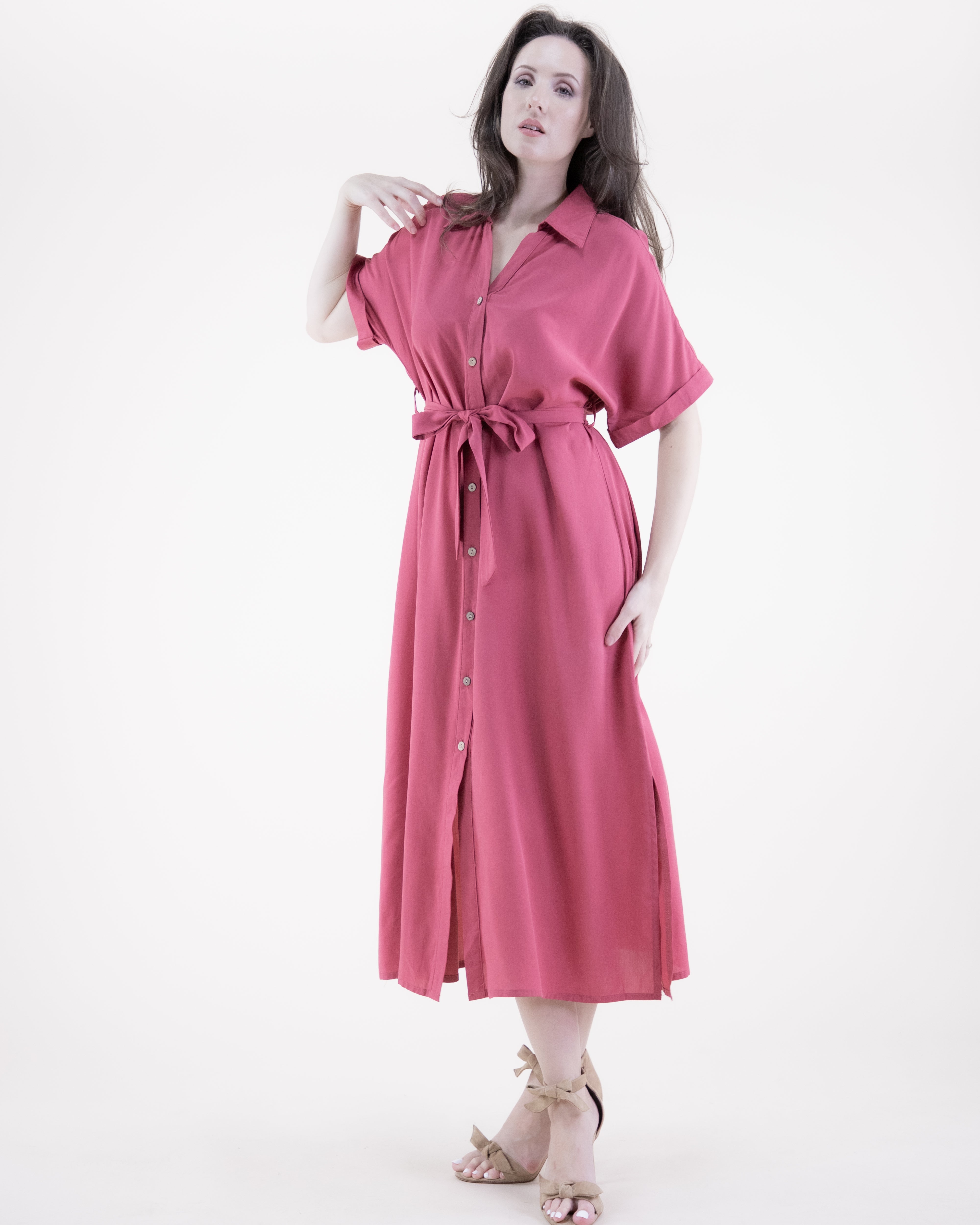 Breezy Drop Shoulder Sleeve Belted Button-up Shirt Dress - WHITE (S/M, L/XL) (Pack of 6)