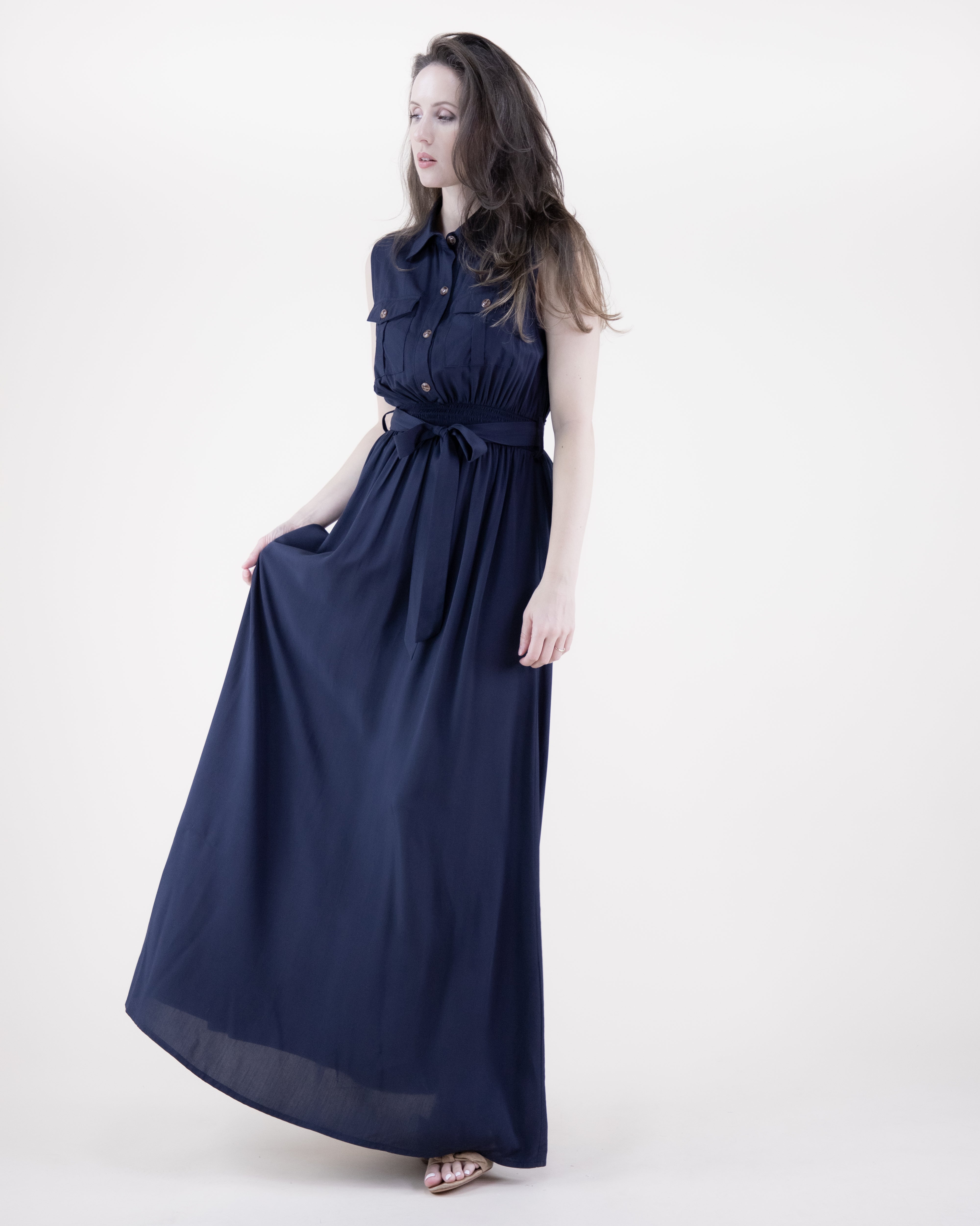 Breezy Sleeveless Button Front Pockets Maxi Dress - ORANGE (S/M, L/XL) (Pack of 6)