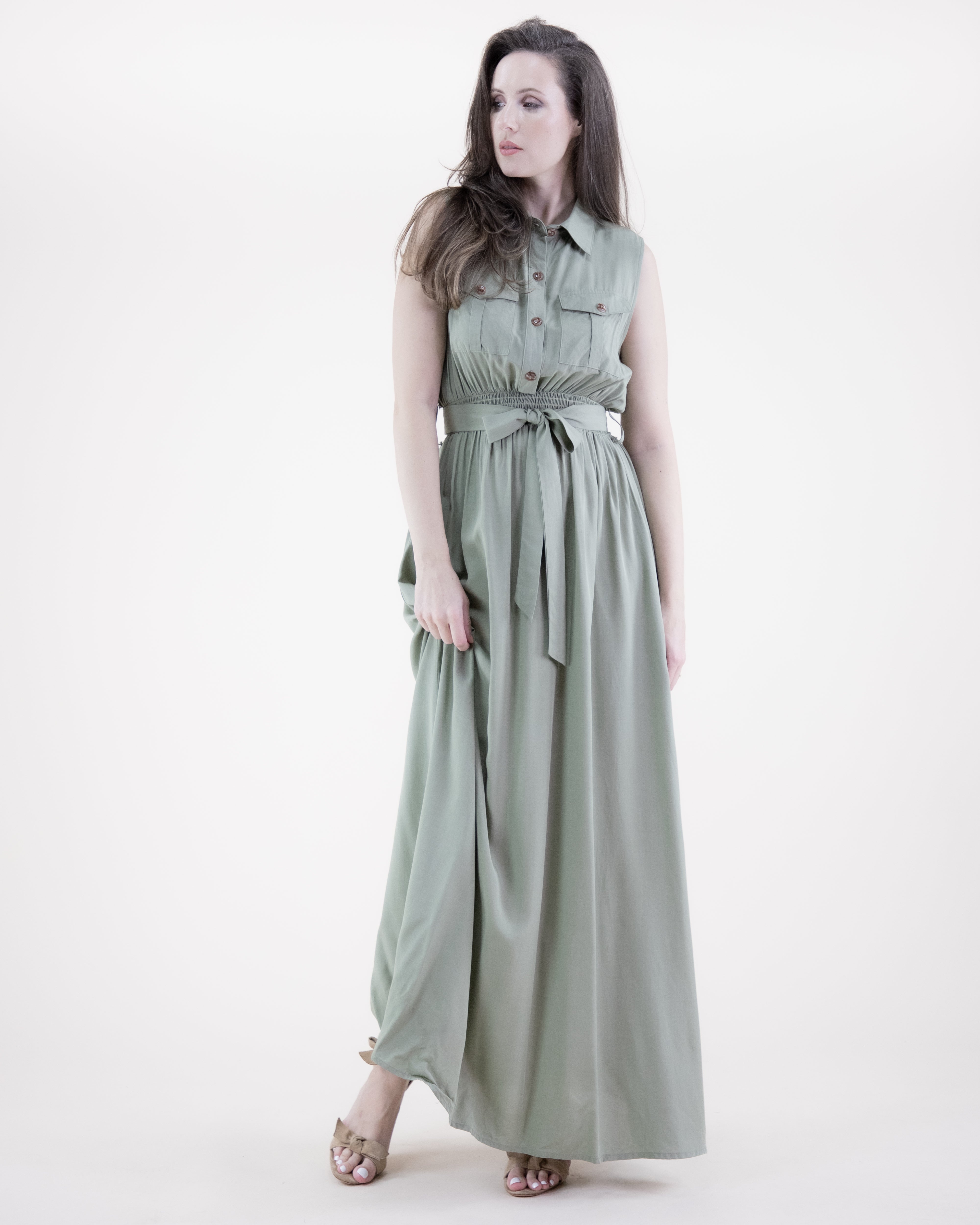 Breezy Sleeveless Button Front Pockets Maxi Dress - ORANGE (S/M, L/XL) (Pack of 6)