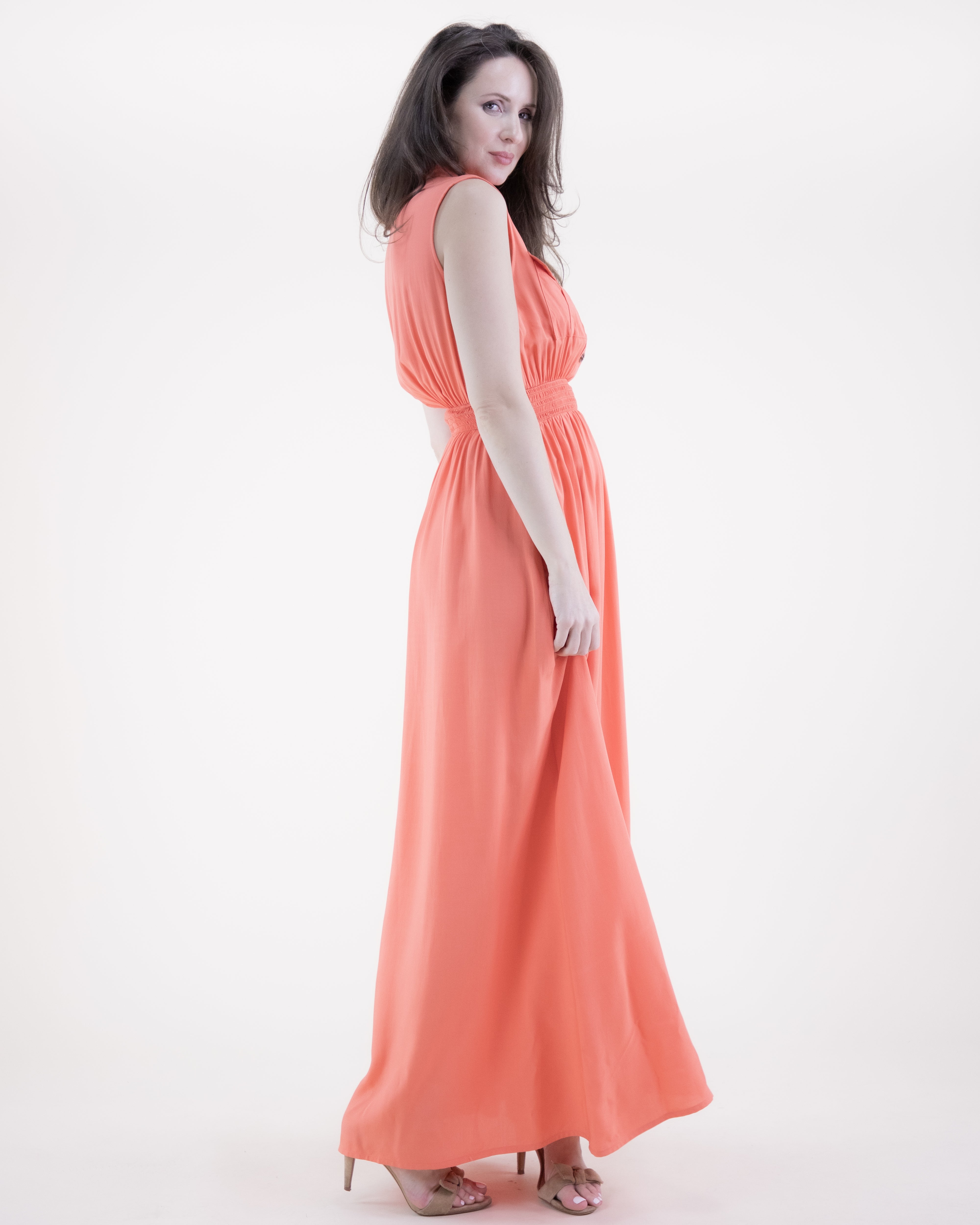 Breezy Sleeveless Button Front Pockets Maxi Dress - ORANGE (S/M, L/XL) (Pack of 6)