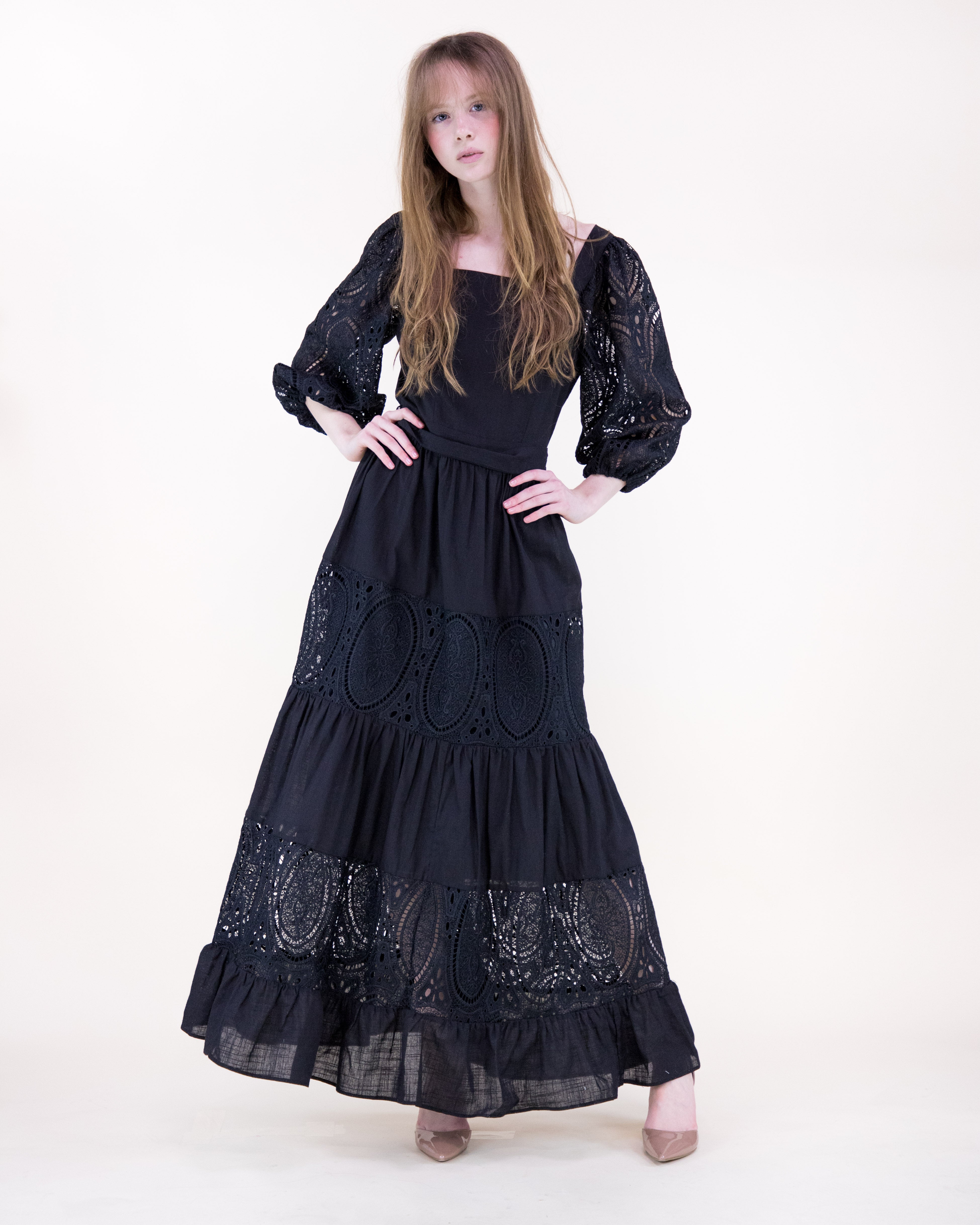 Garden Flora Lace Blouson Sleeve Maxi Dress - KHAKI (S/M, L/XL) (Pack of 6)