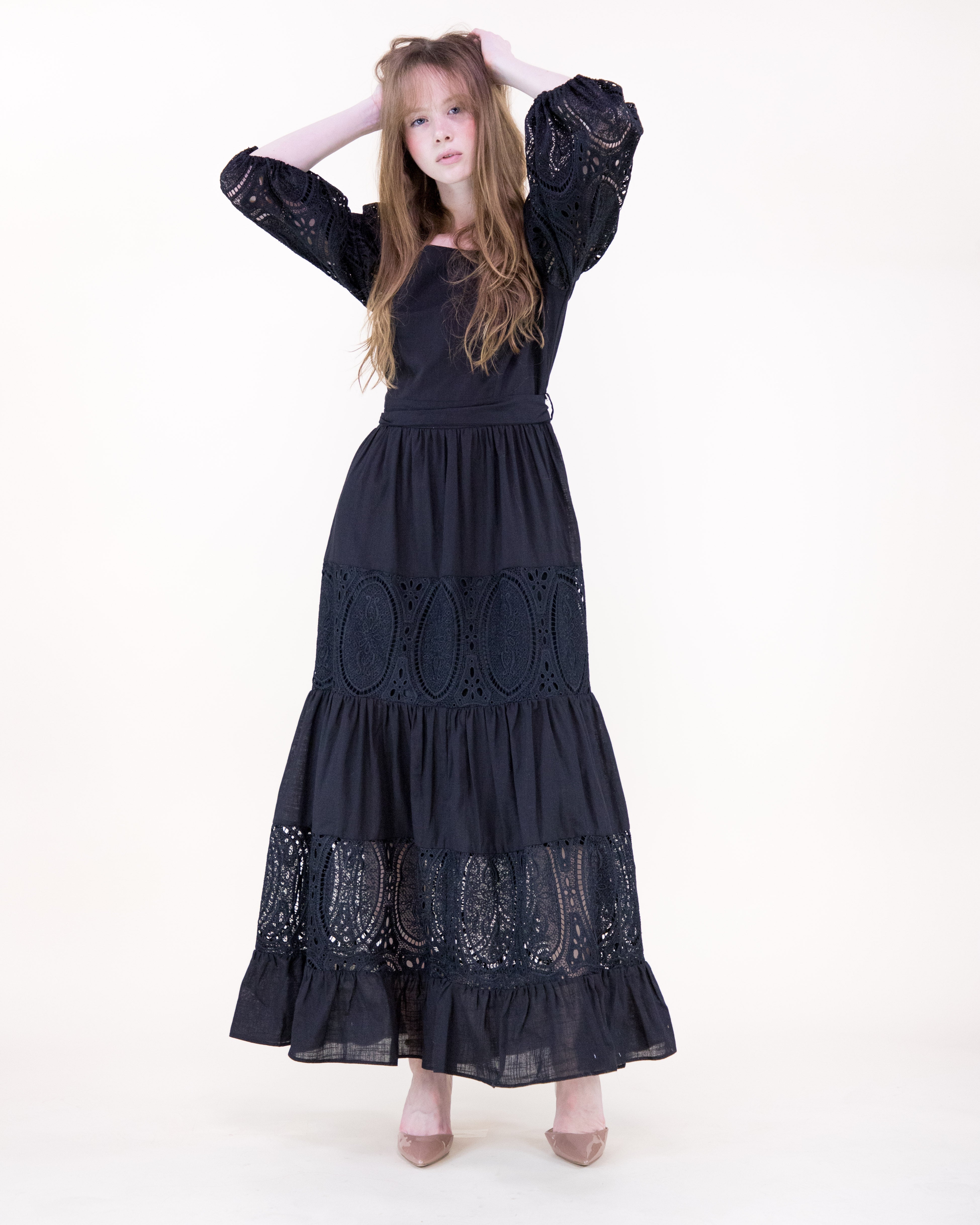 Garden Flora Lace Blouson Sleeve Maxi Dress - KHAKI (S/M, L/XL) (Pack of 6)