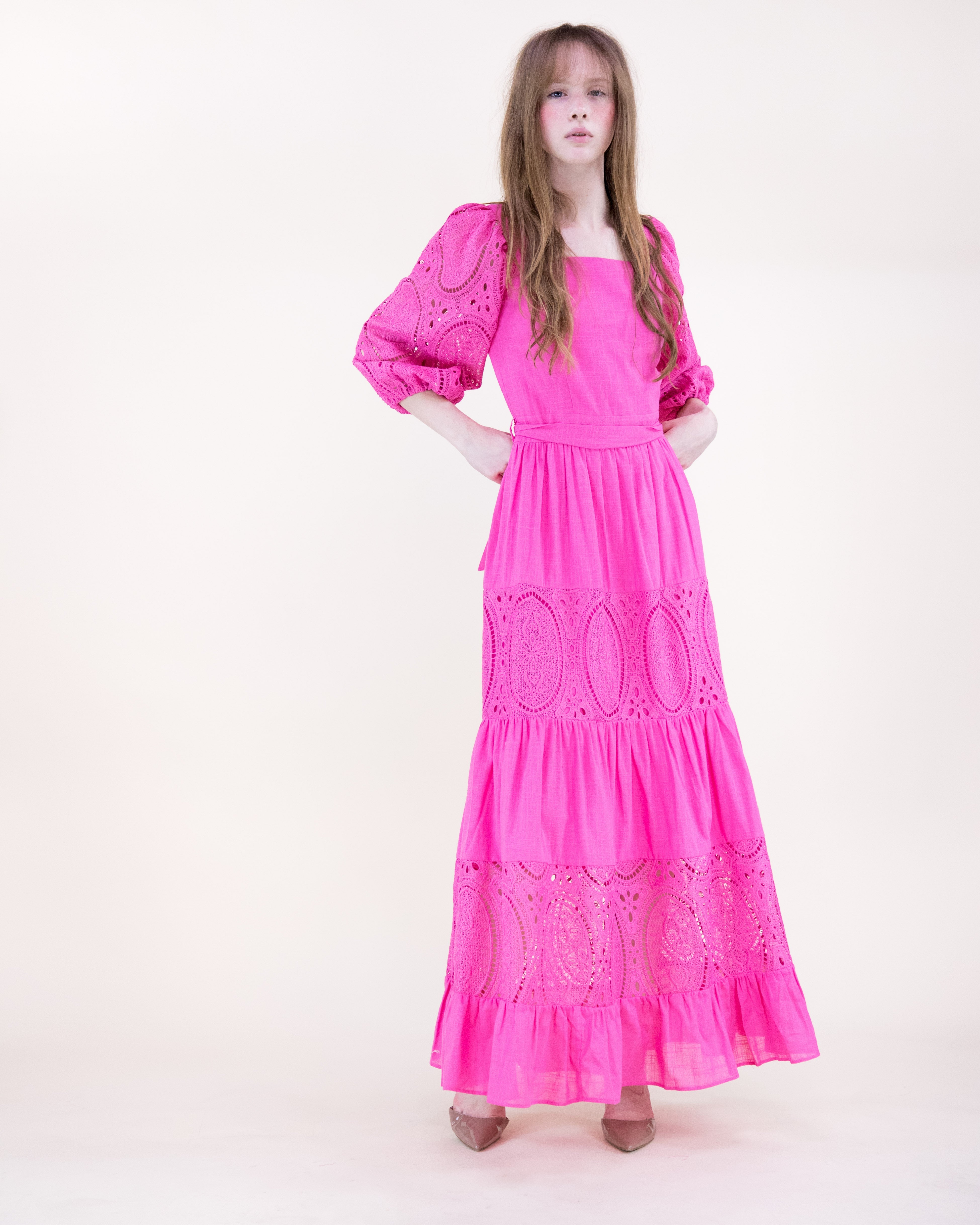 Garden Flora Lace Blouson Sleeve Maxi Dress - KHAKI (S/M, L/XL) (Pack of 6)