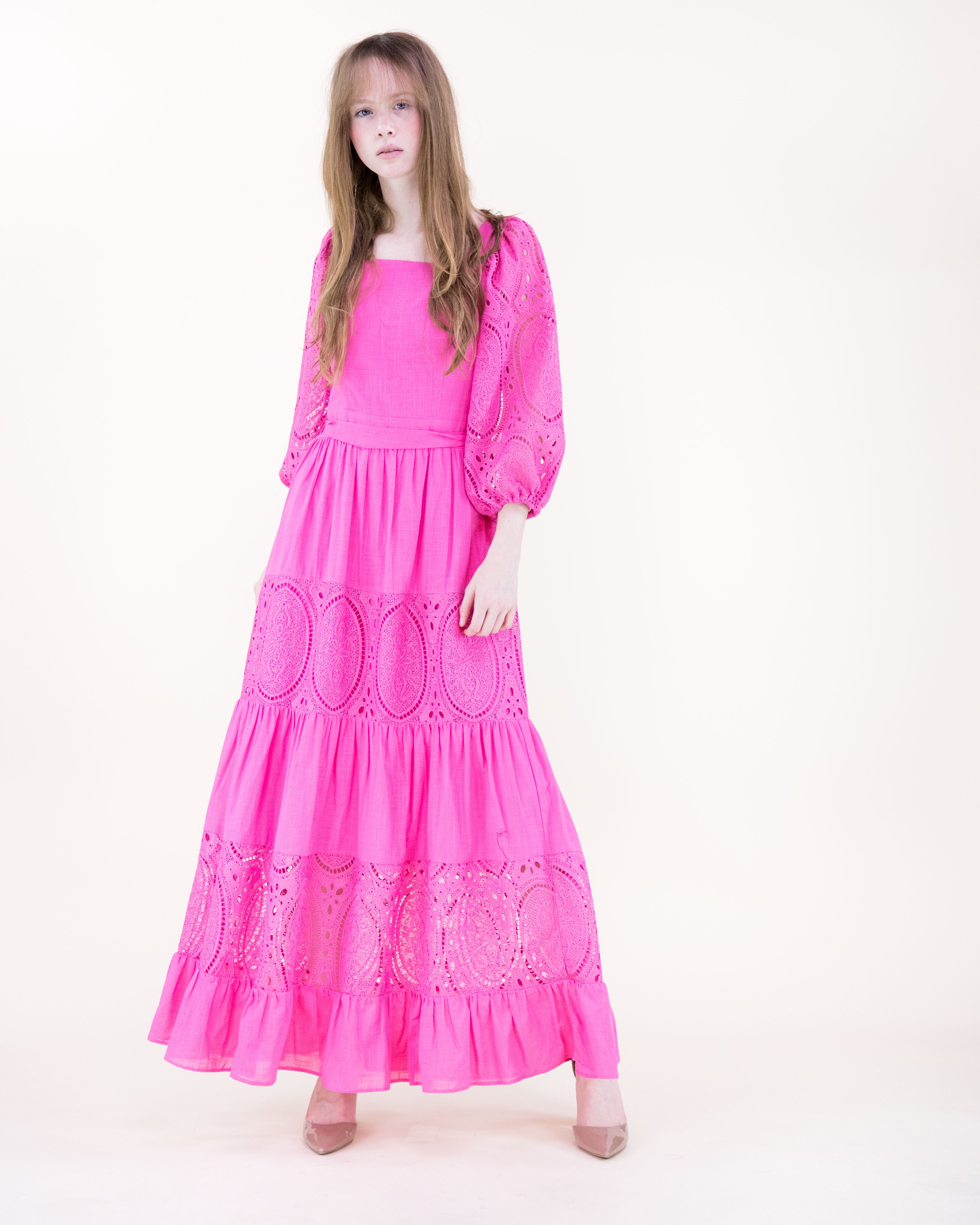 Garden Flora Lace Blouson Sleeve Maxi Dress - KHAKI (S/M, L/XL) (Pack of 6)