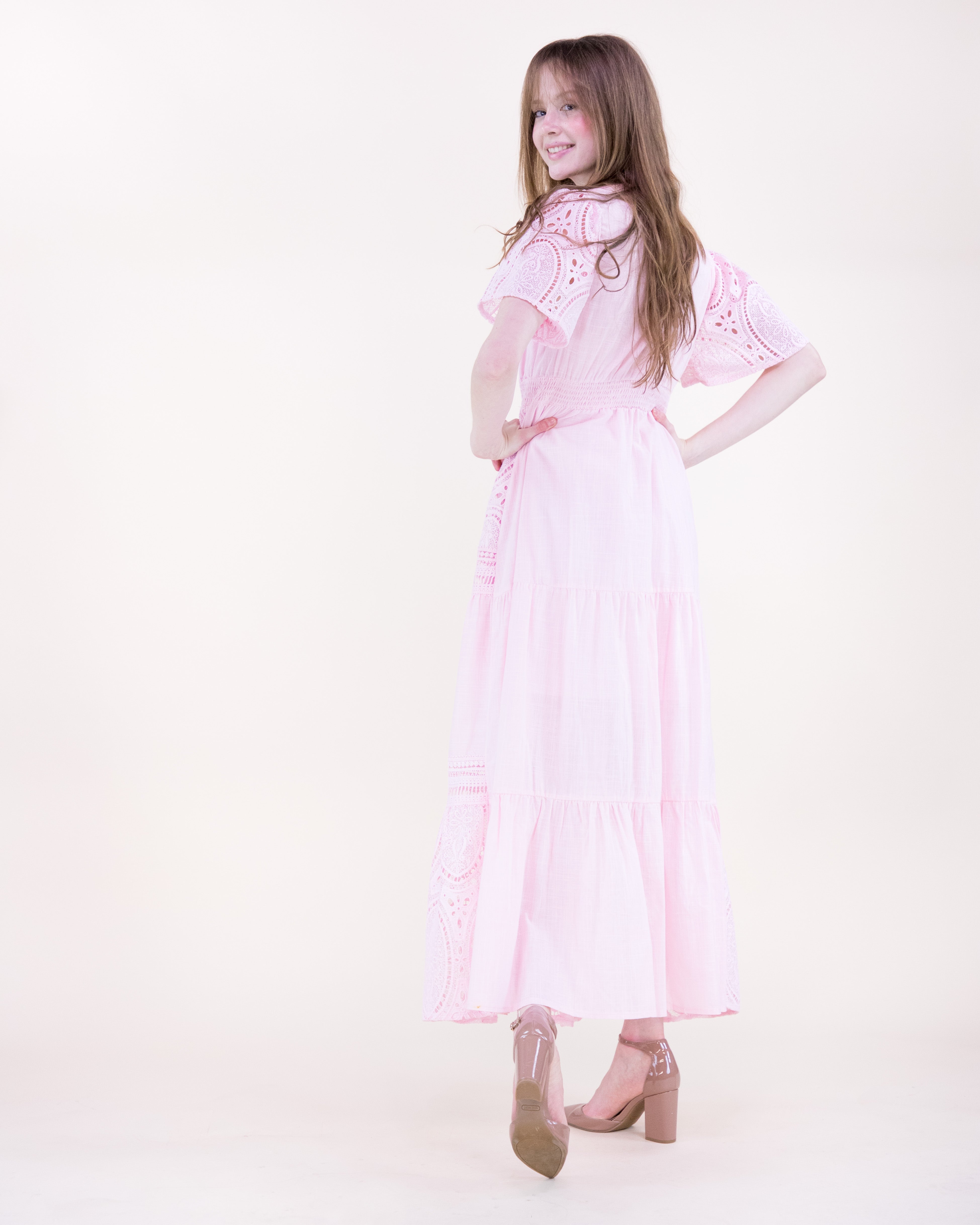 Garden Flora Lace Surplice Butterfly Sleeve Maxi Dress - WHITE (S/M, L/XL) (Pack of 6)