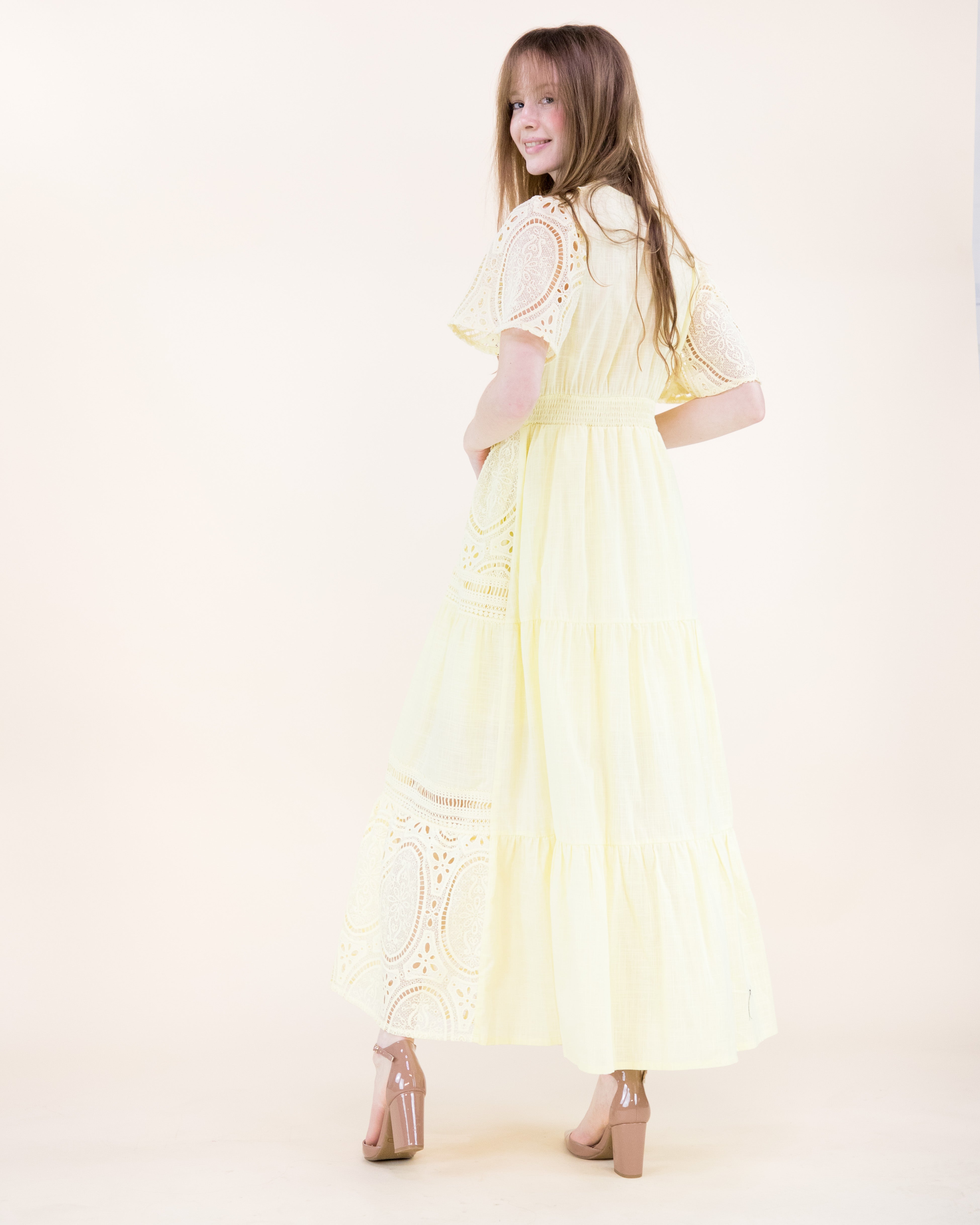 Garden Flora Lace Surplice Butterfly Sleeve Maxi Dress - WHITE (S/M, L/XL) (Pack of 6)