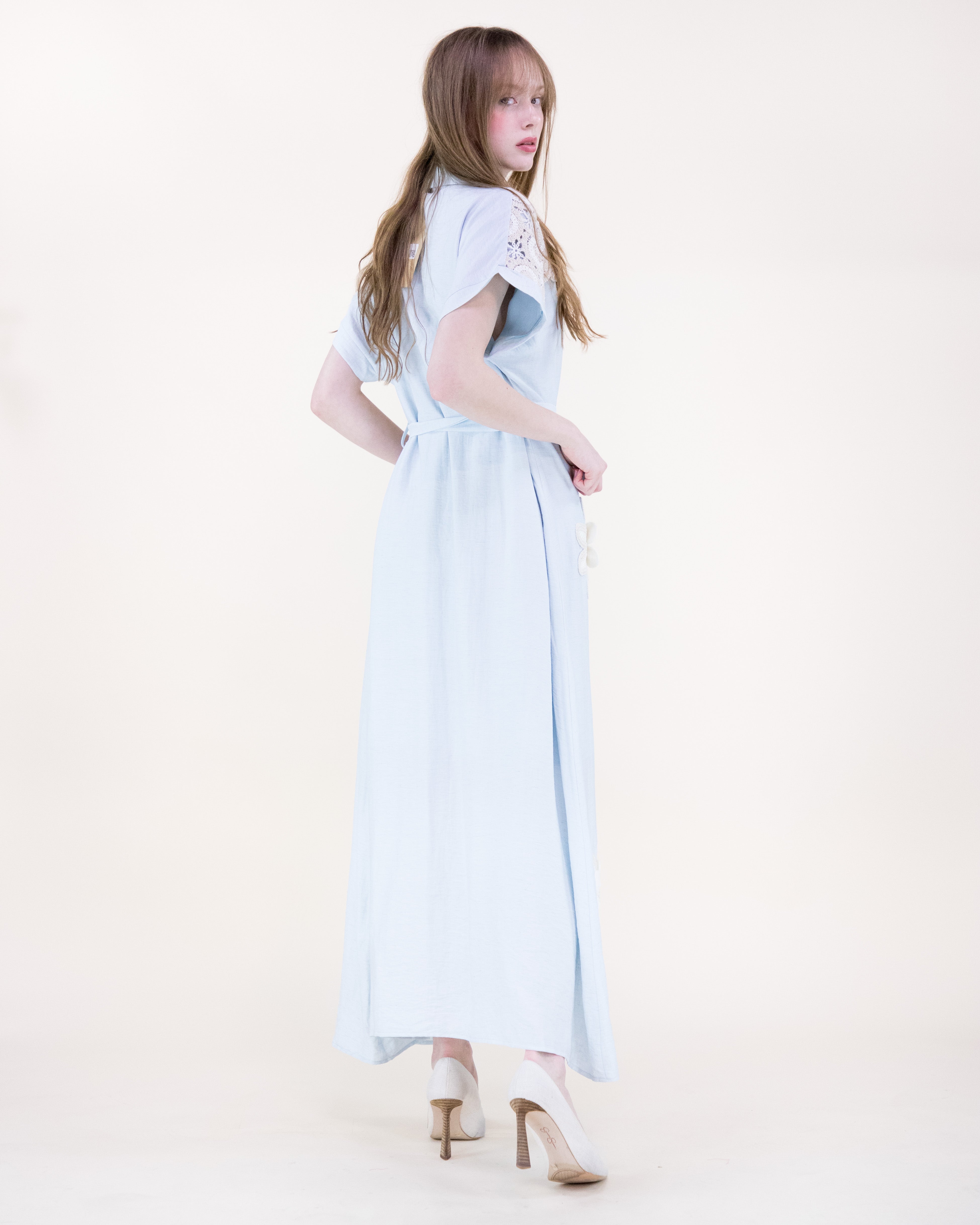 Magnolia Flower Appliqué Belted Maxi Shirt Dress - BLACK (S/M, L/XL) (Pack of 6)