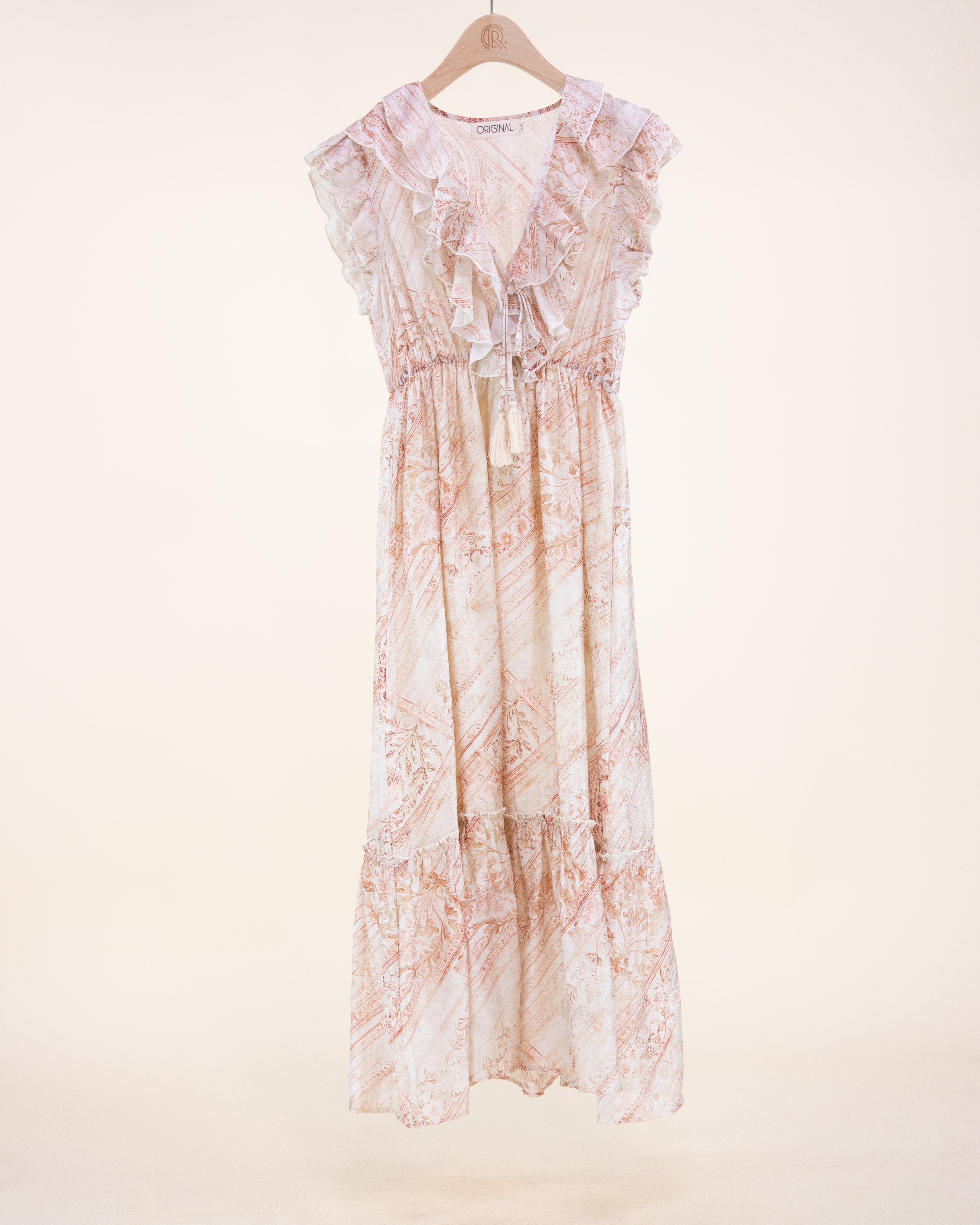 Vintage Boho Ruffle V-Neck Maxi Sundress - BEIGE (S/M, L/XL) (Pack of 6)