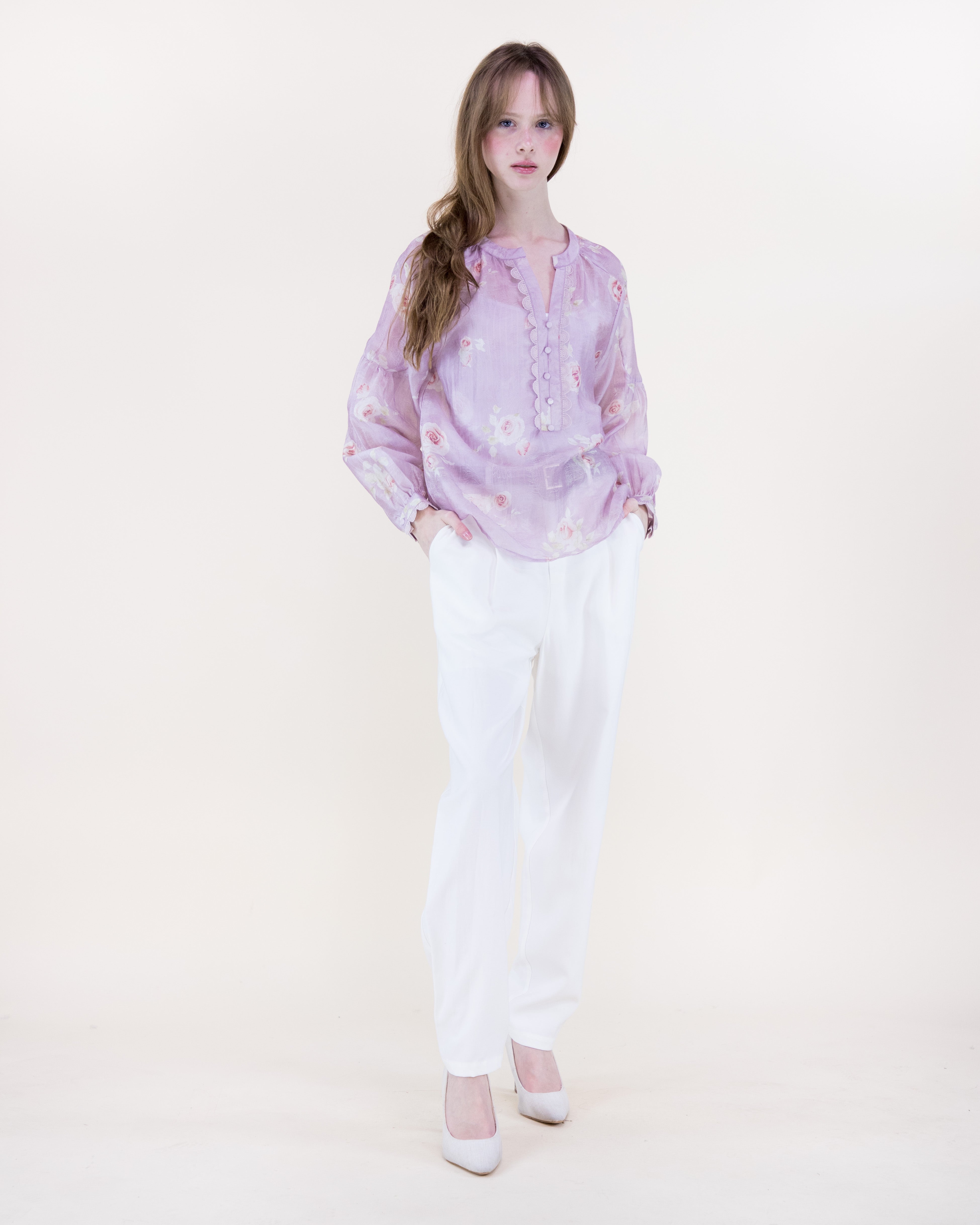 Romantic Prairie Long Line Deep V-Neck Shirt - MAUVE (S/M, L/XL) (Pack of 6)