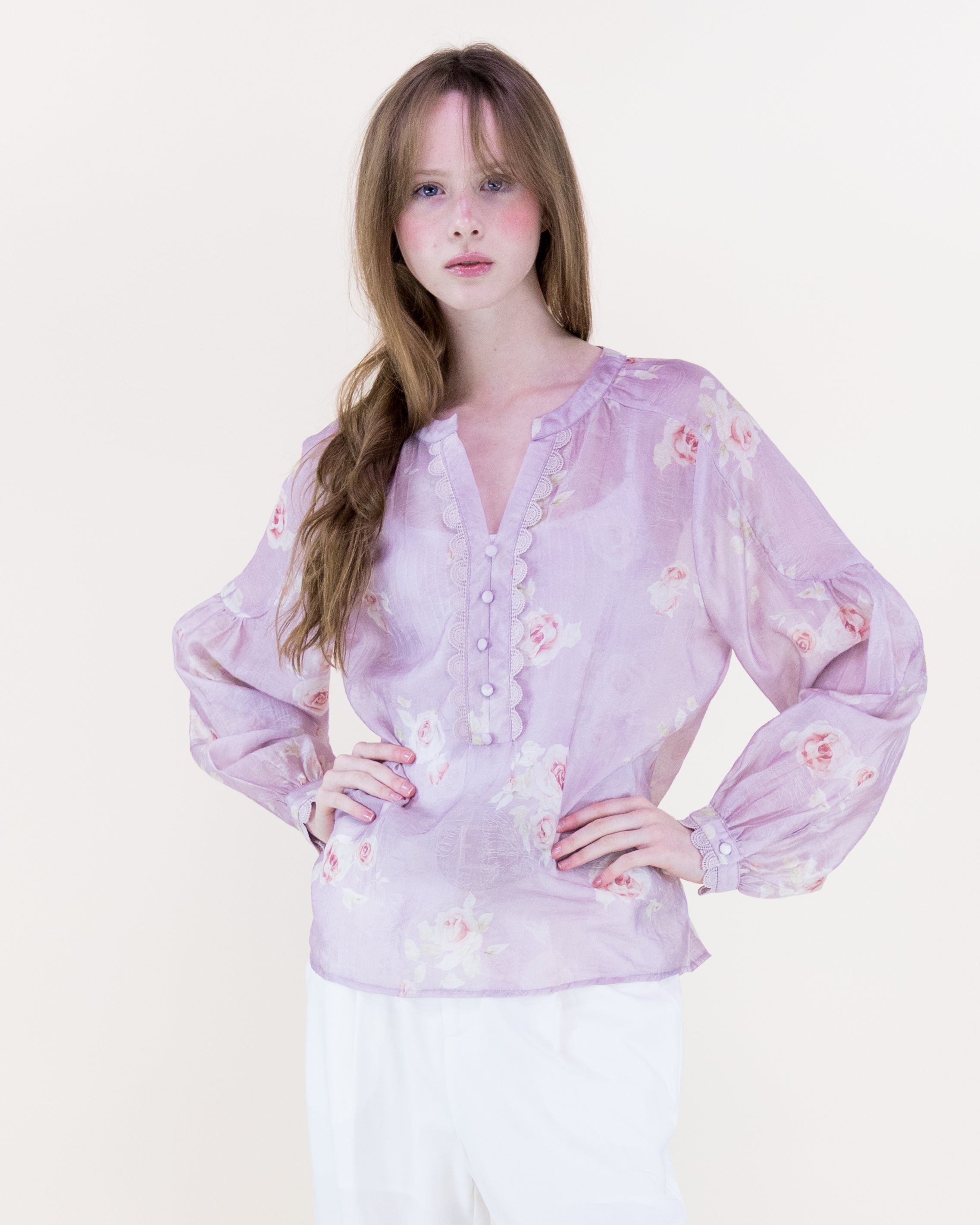 Romantic Prairie Long Line Deep V-Neck Shirt - MAUVE (S/M, L/XL) (Pack of 6)