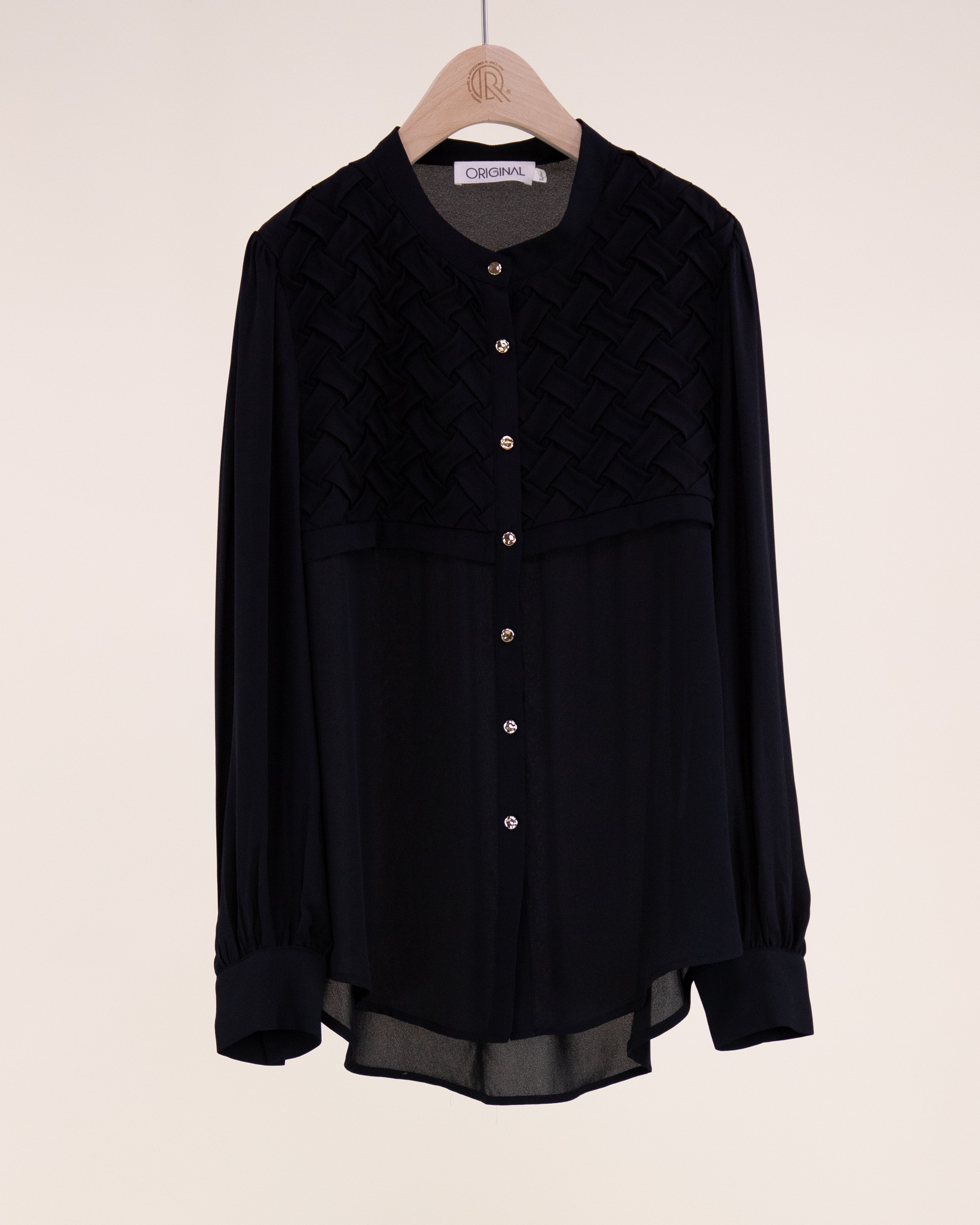 Atelier Lattice Yoke Button Up Blouse - BLACK (S/M, L/XL) (Pack of 6)