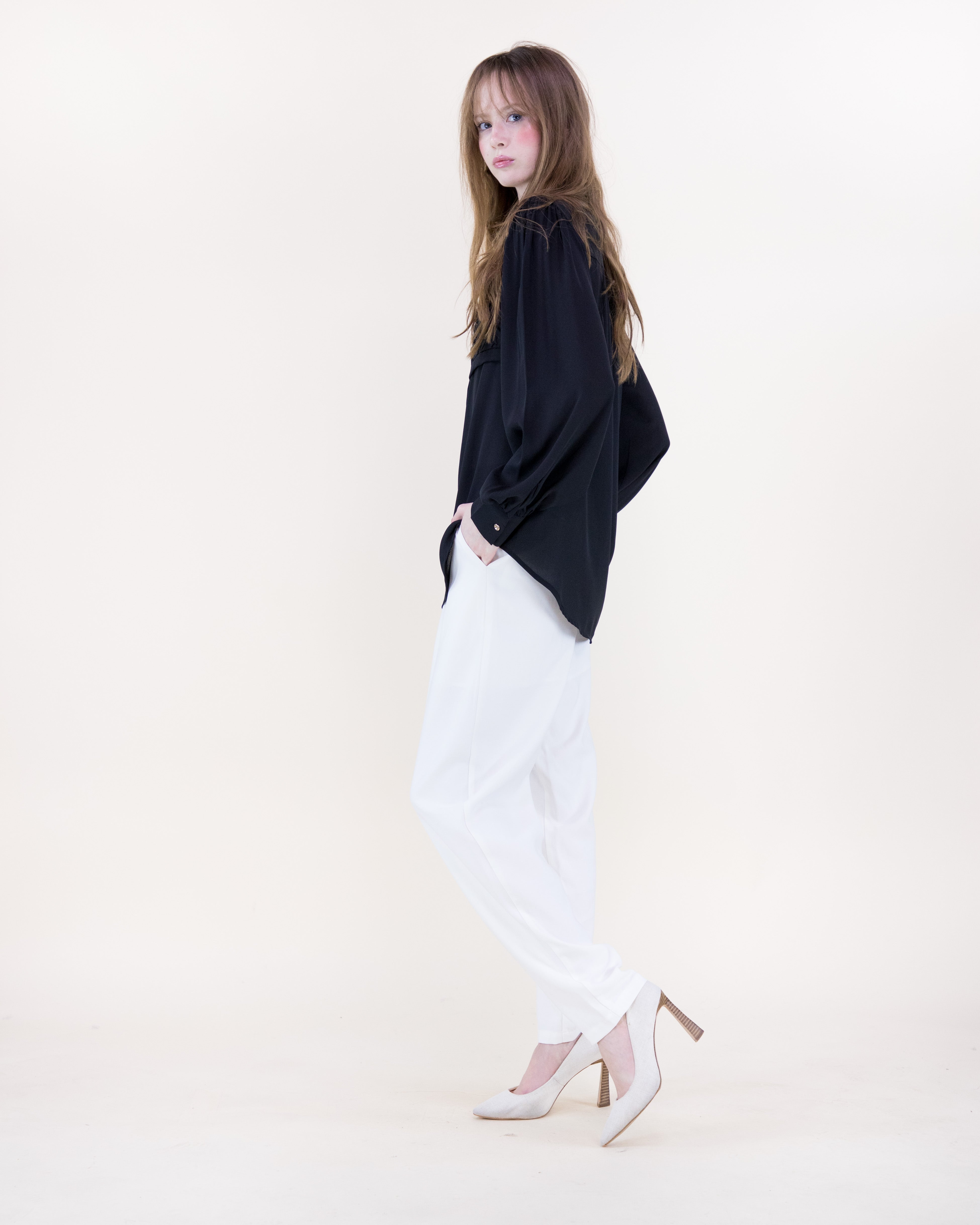 Atelier Lattice Yoke Button Up Blouse - BLACK (S/M, L/XL) (Pack of 6)