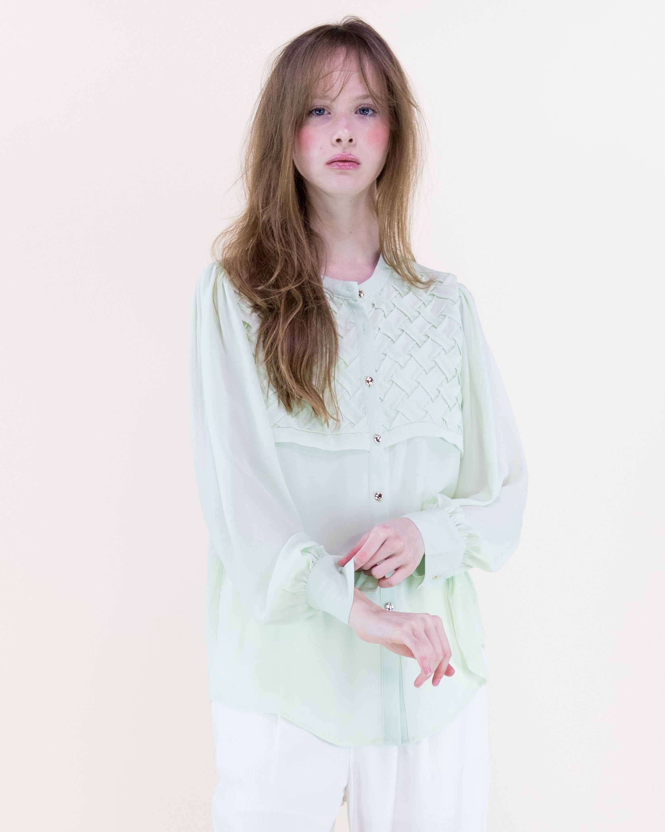 Atelier Lattice Yoke Button Up Blouse - BLACK (S/M, L/XL) (Pack of 6)