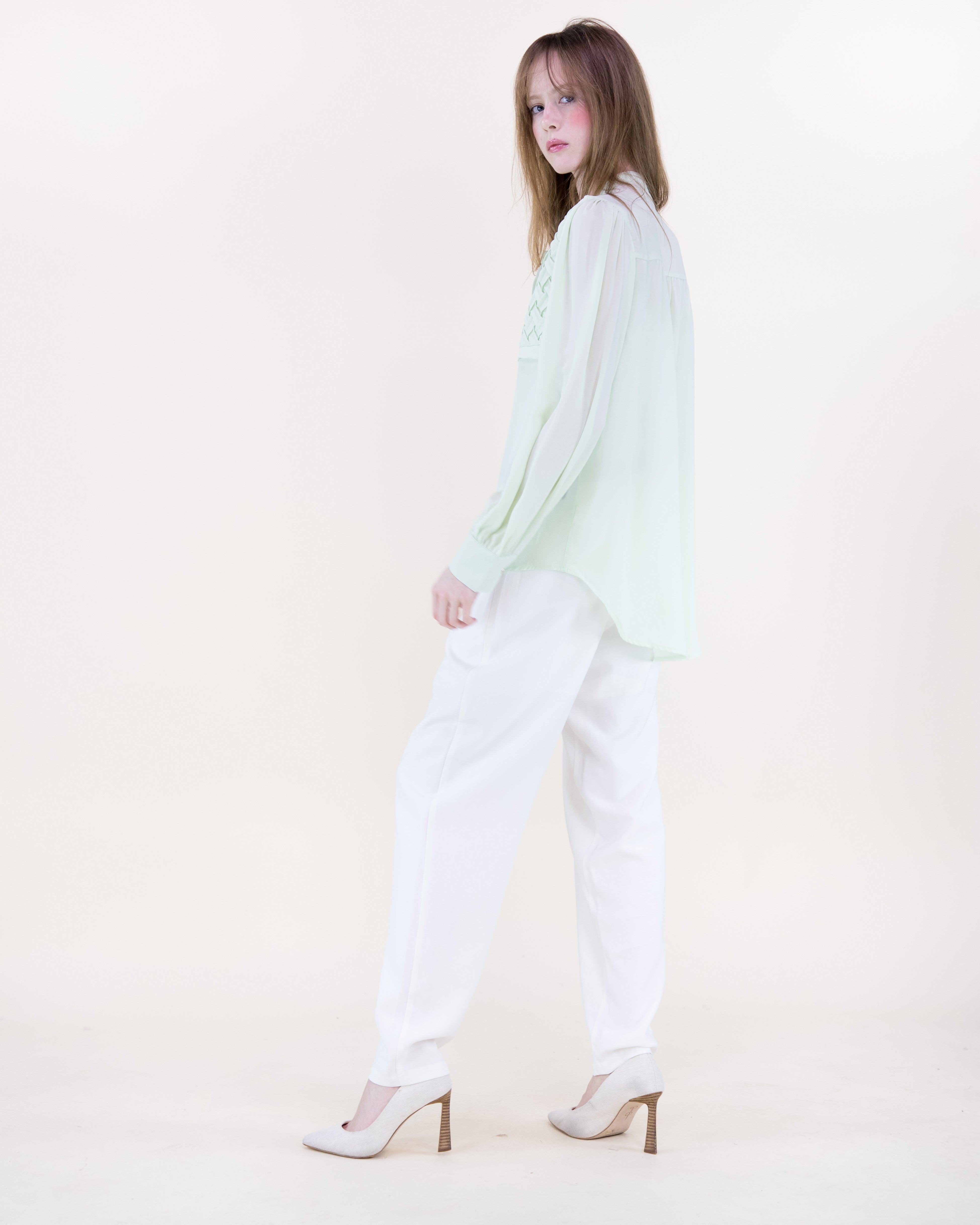 Atelier Lattice Yoke Button Up Blouse - BLACK (S/M, L/XL) (Pack of 6)