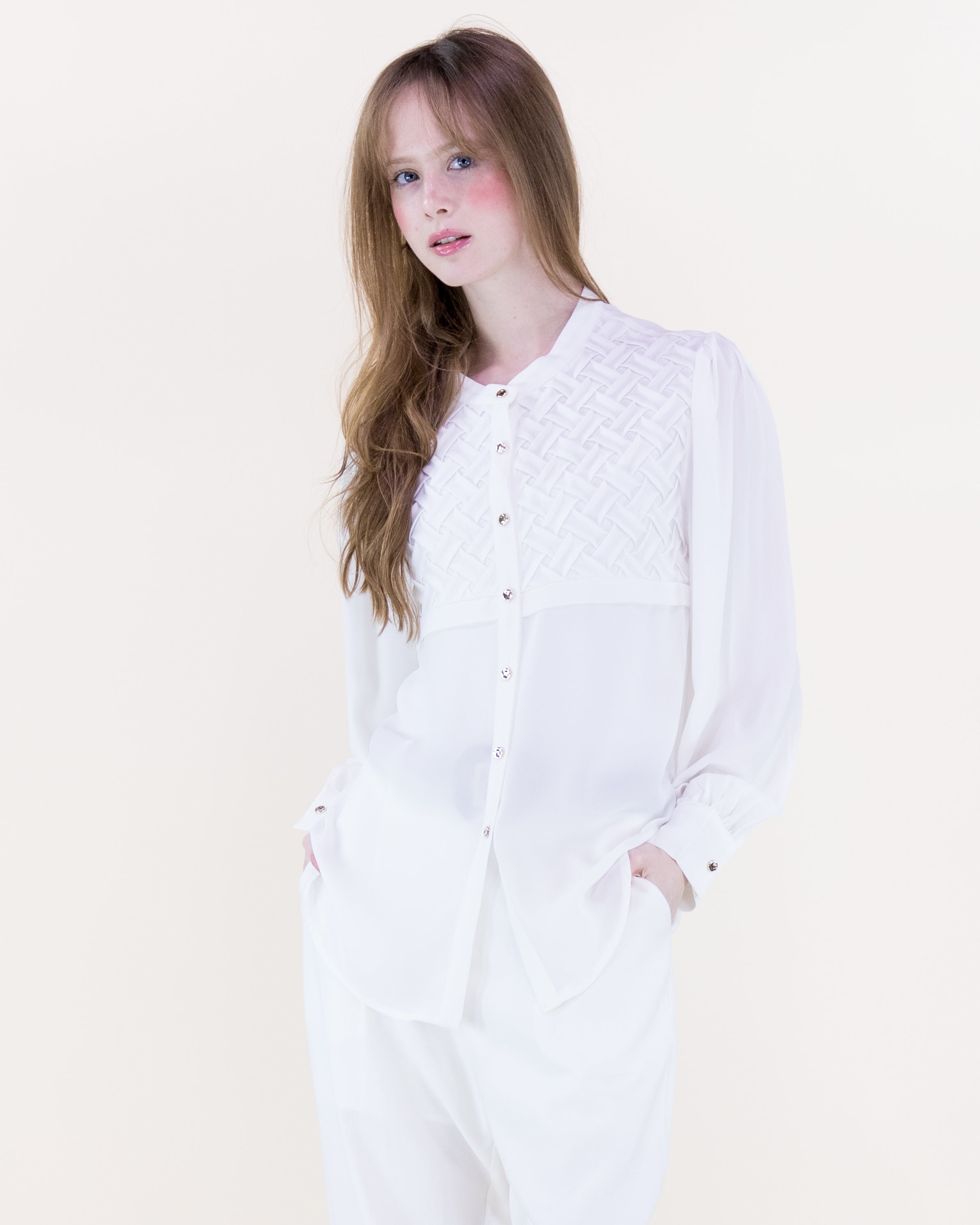 Atelier Lattice Yoke Button Up Blouse - BLACK (S/M, L/XL) (Pack of 6)