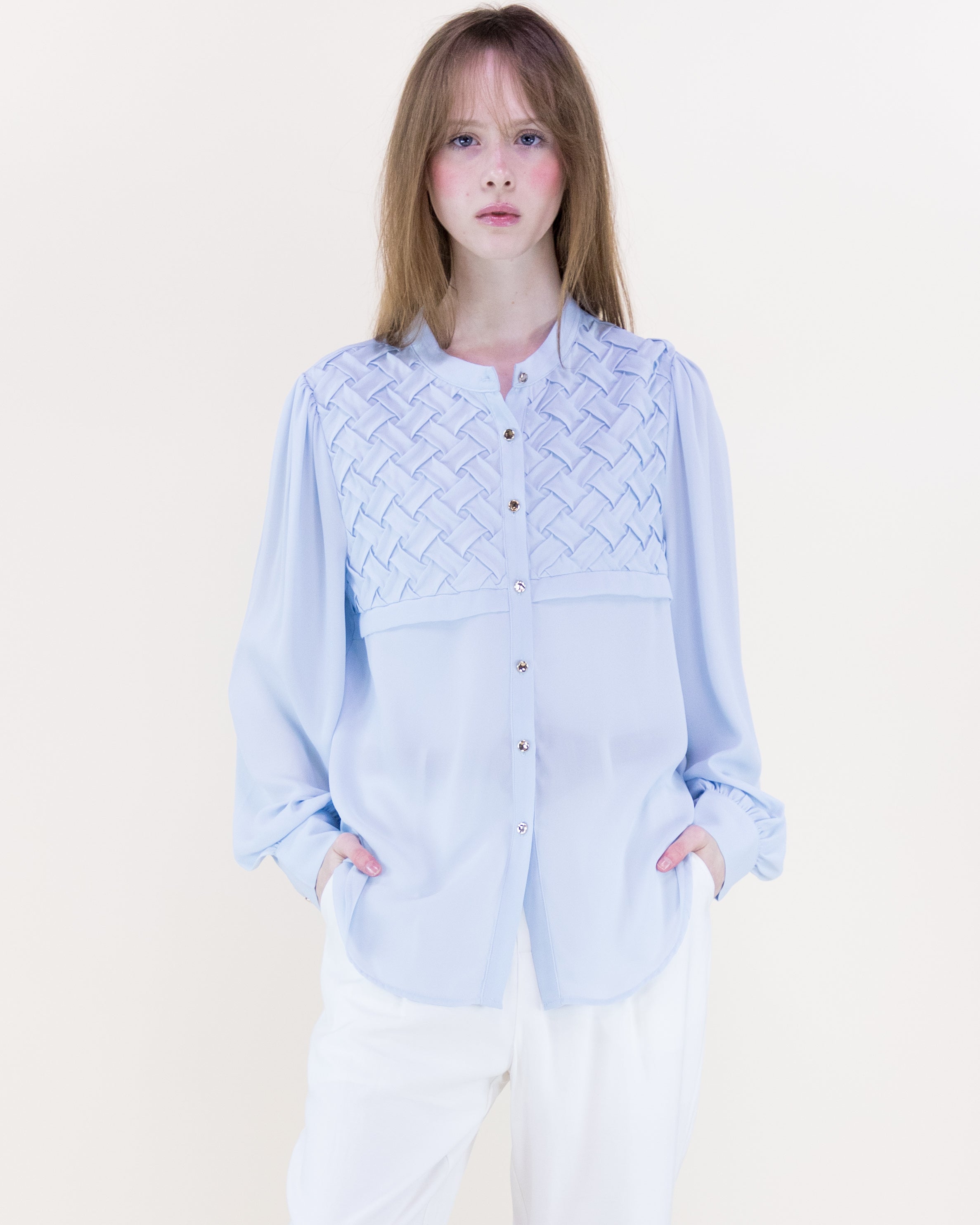 Atelier Lattice Yoke Button Up Blouse - BLACK (S/M, L/XL) (Pack of 6)