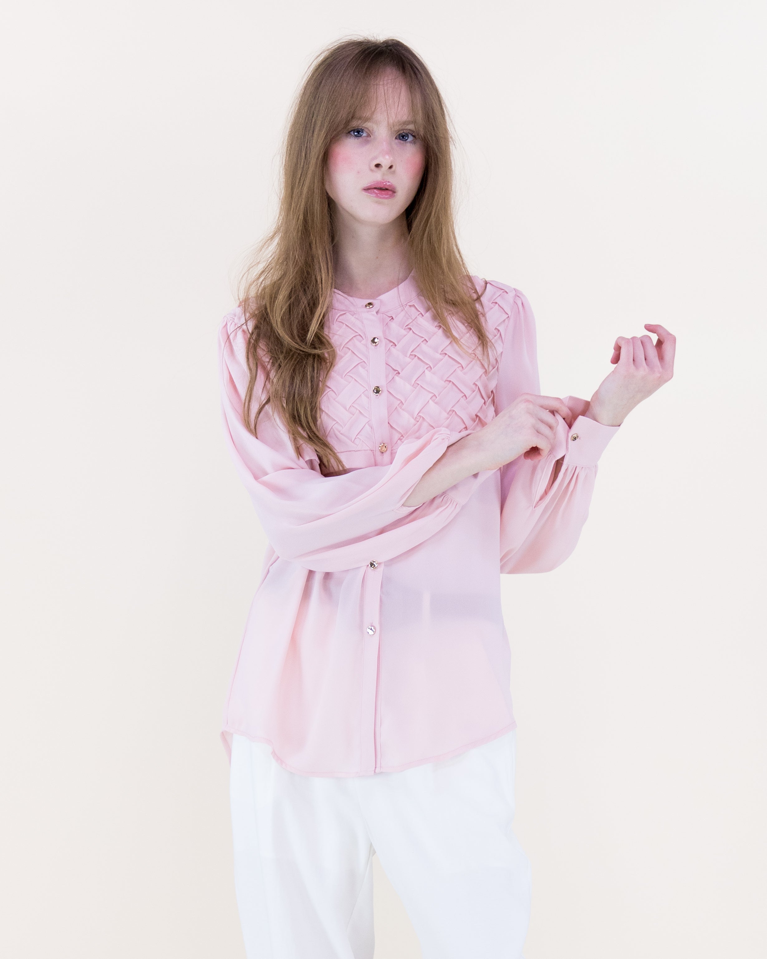 Atelier Lattice Yoke Button Up Blouse - BLACK (S/M, L/XL) (Pack of 6)