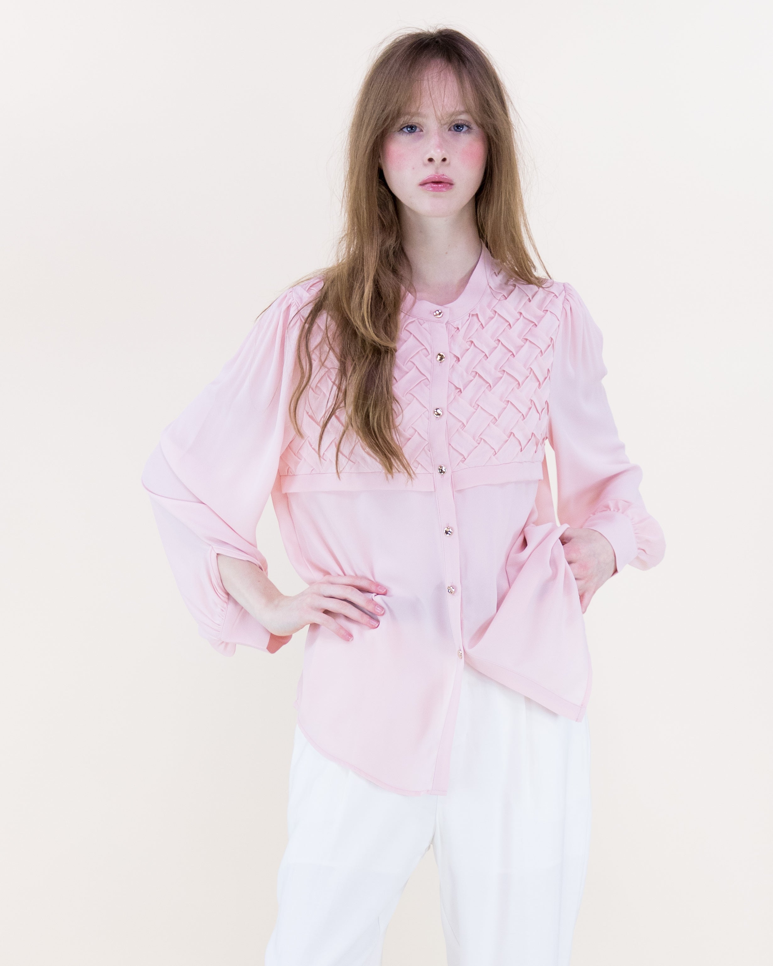 Atelier Lattice Yoke Button Up Blouse - BLACK (S/M, L/XL) (Pack of 6)