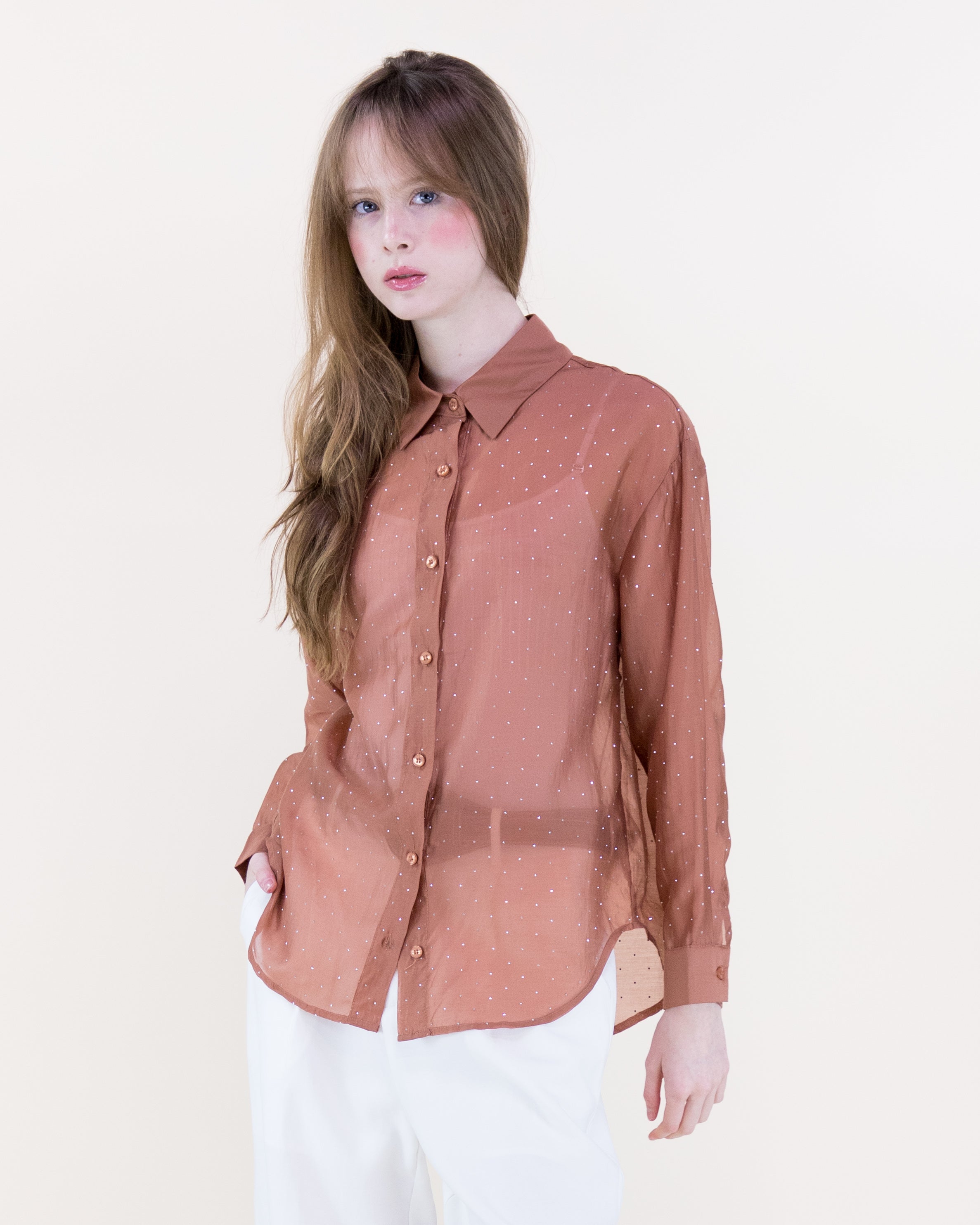 Atelier Shimmer Rhinestone Button Up Blouse - RUST (S/M, L/XL) (Pack of 6)